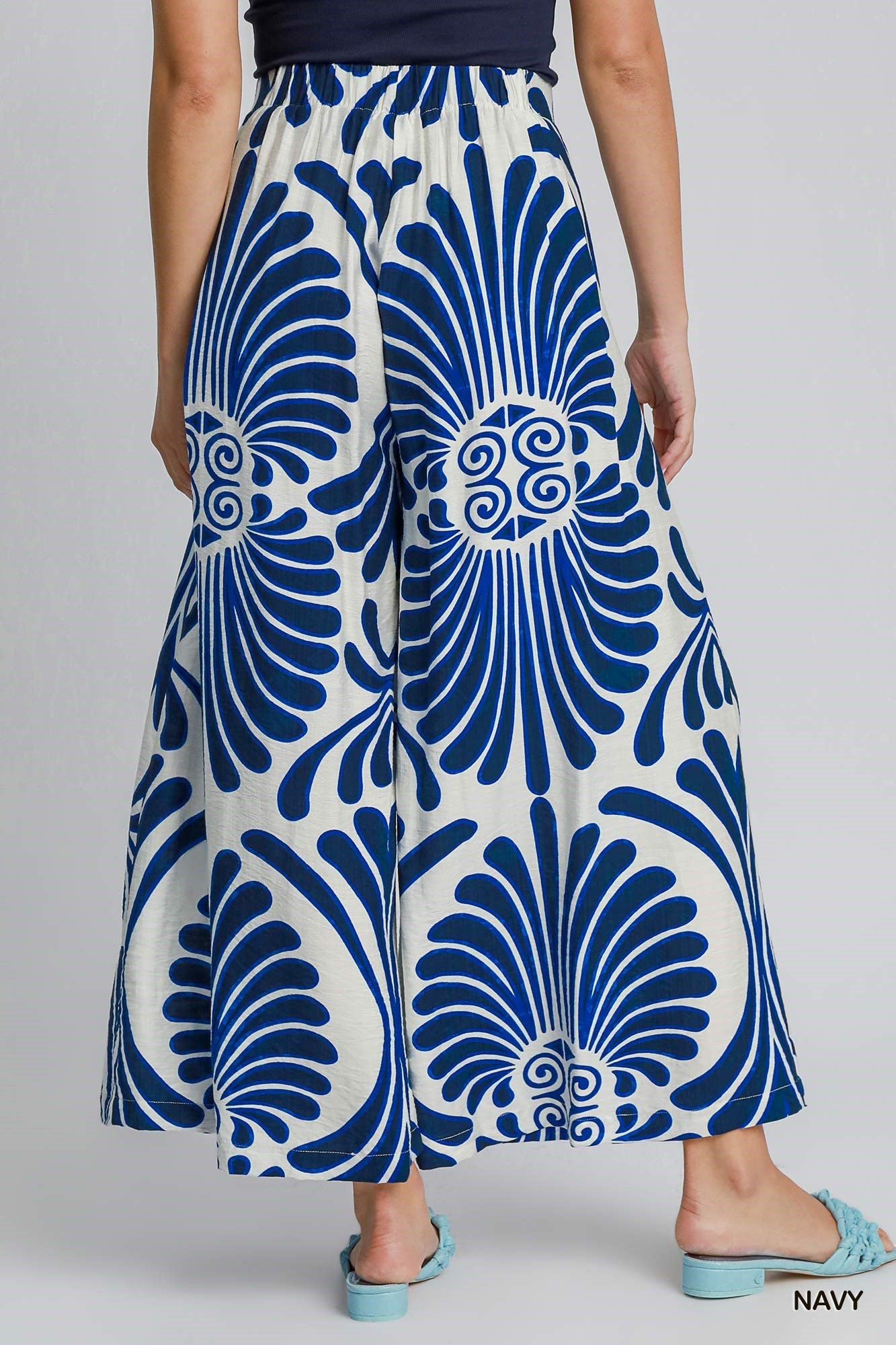 UMGEE Tropical Swirl Wide Leg Pants Navy