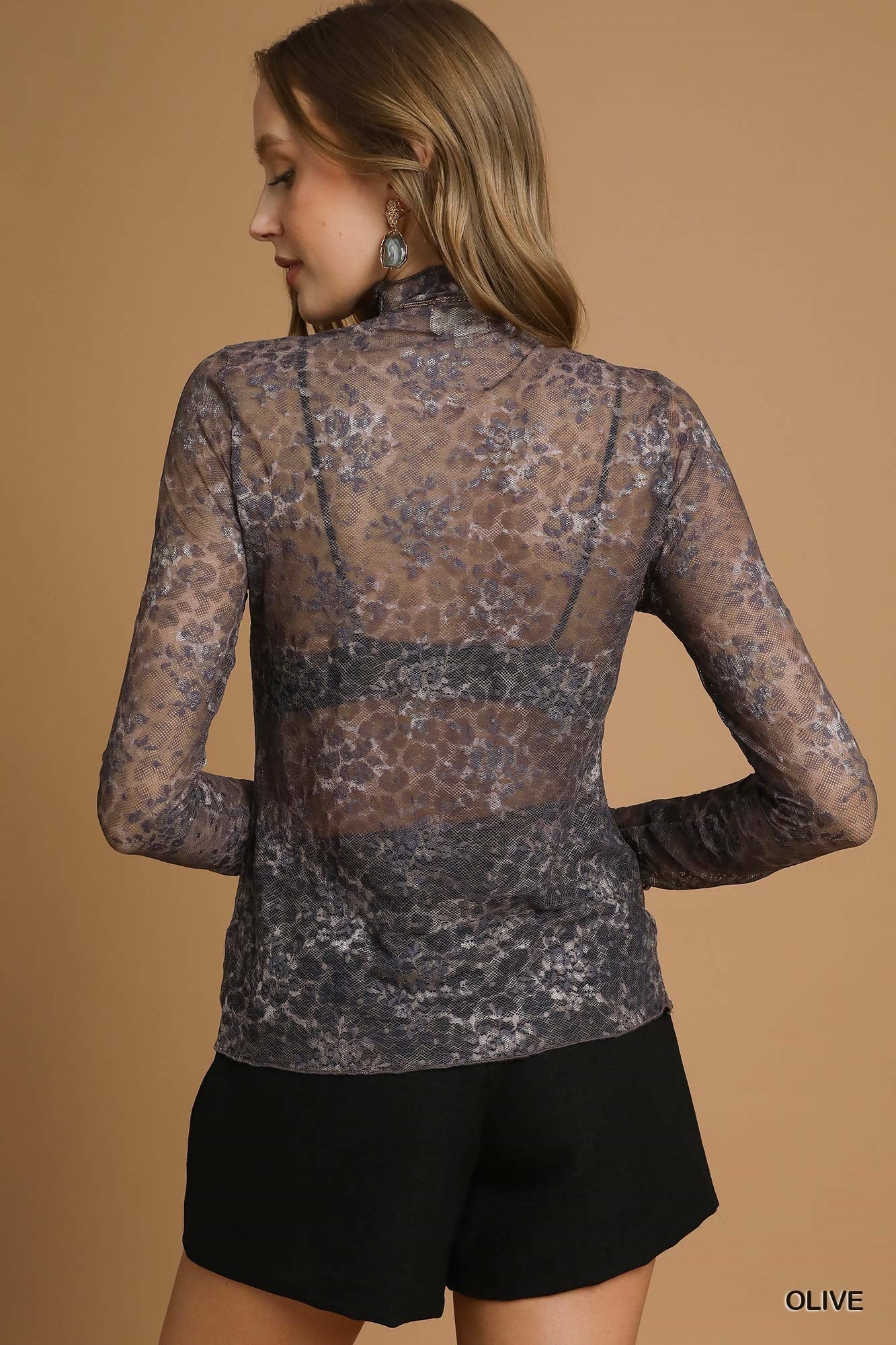 UMGEE Leopard Mesh Long Sleeve Top Taupe