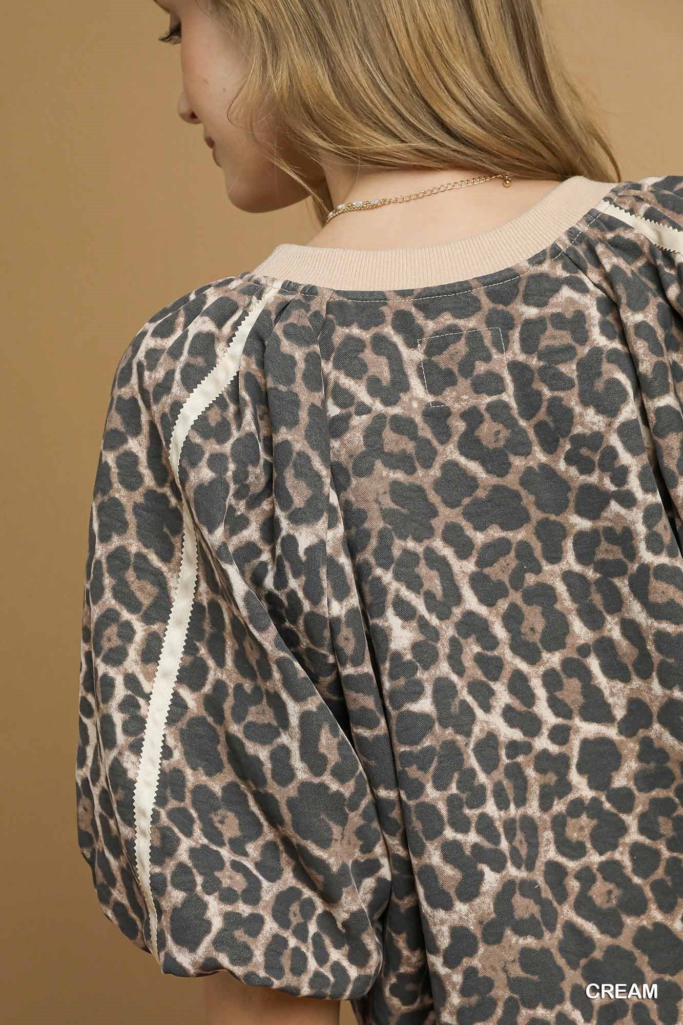 UMGEE Leopard Print Puff Sleeve Dress Cream