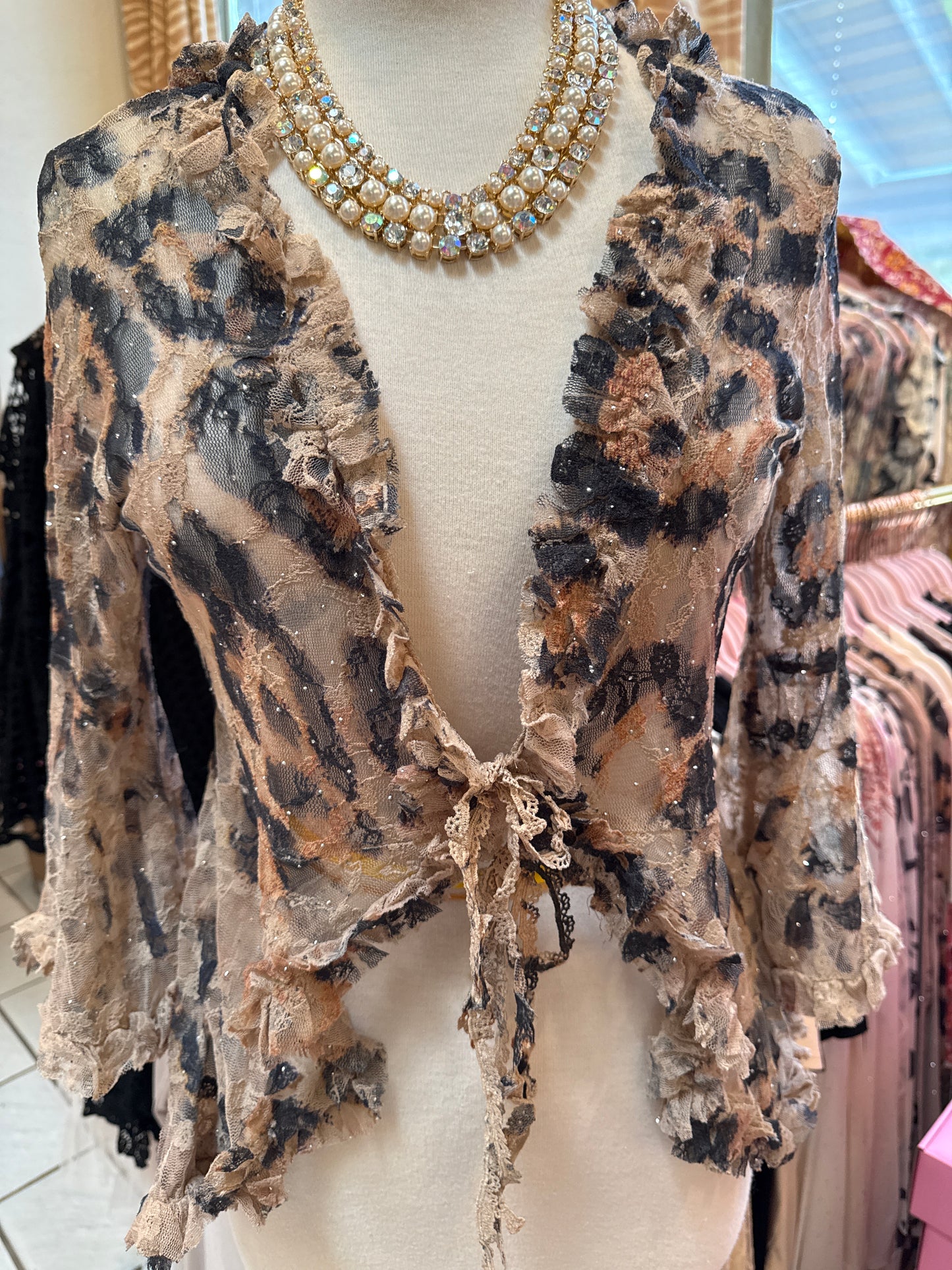 ORIGAMI Leopard Lace Cardigan with Ties