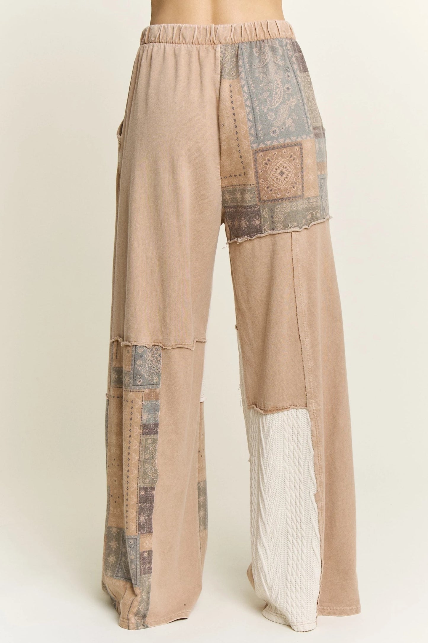 J. HER Mineral Washed Bandana Patchwork + Sweater Pants Latte