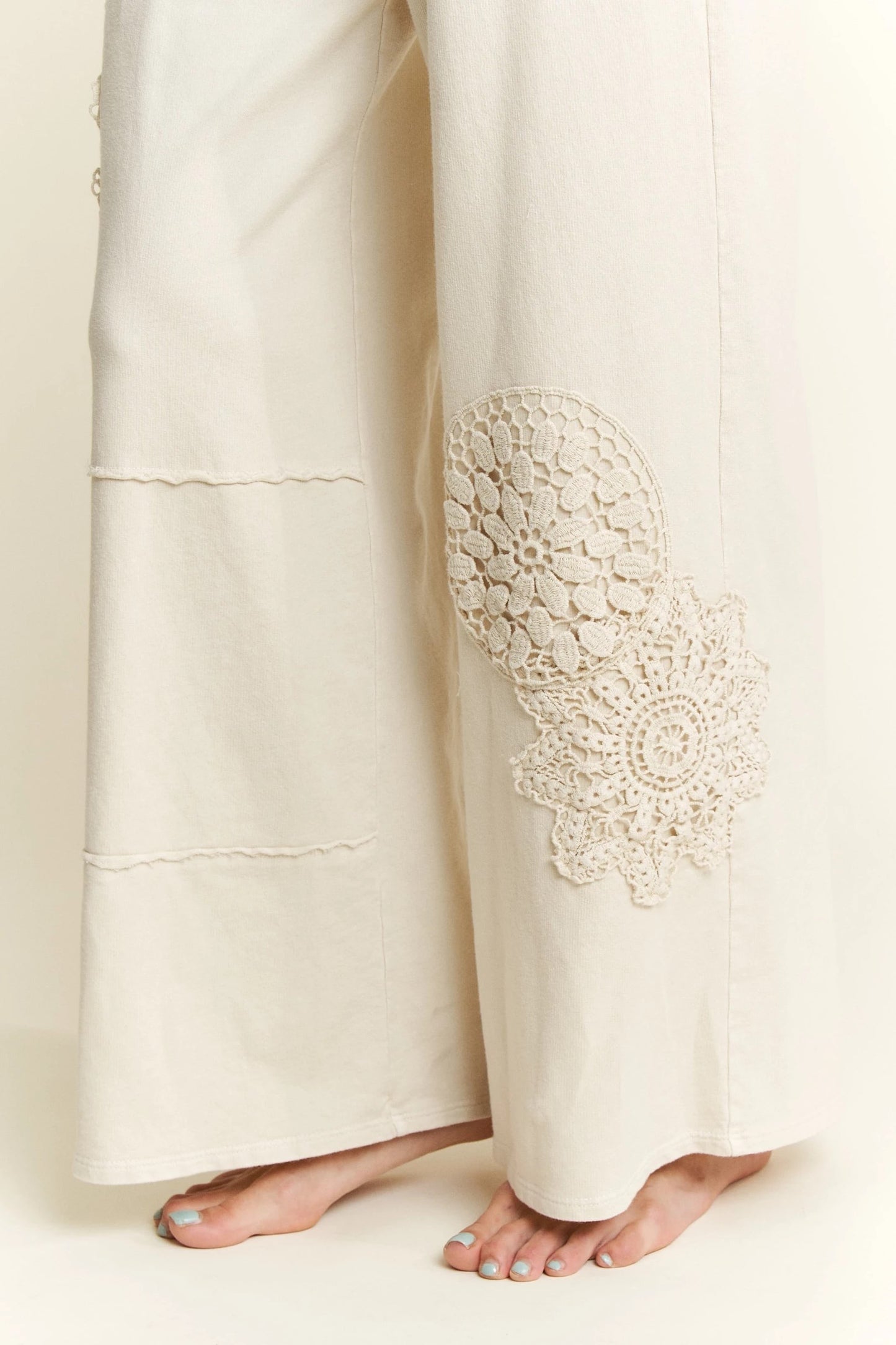 J. HER Mineral Washed Doily Wide Leg Straight Pants Natural
