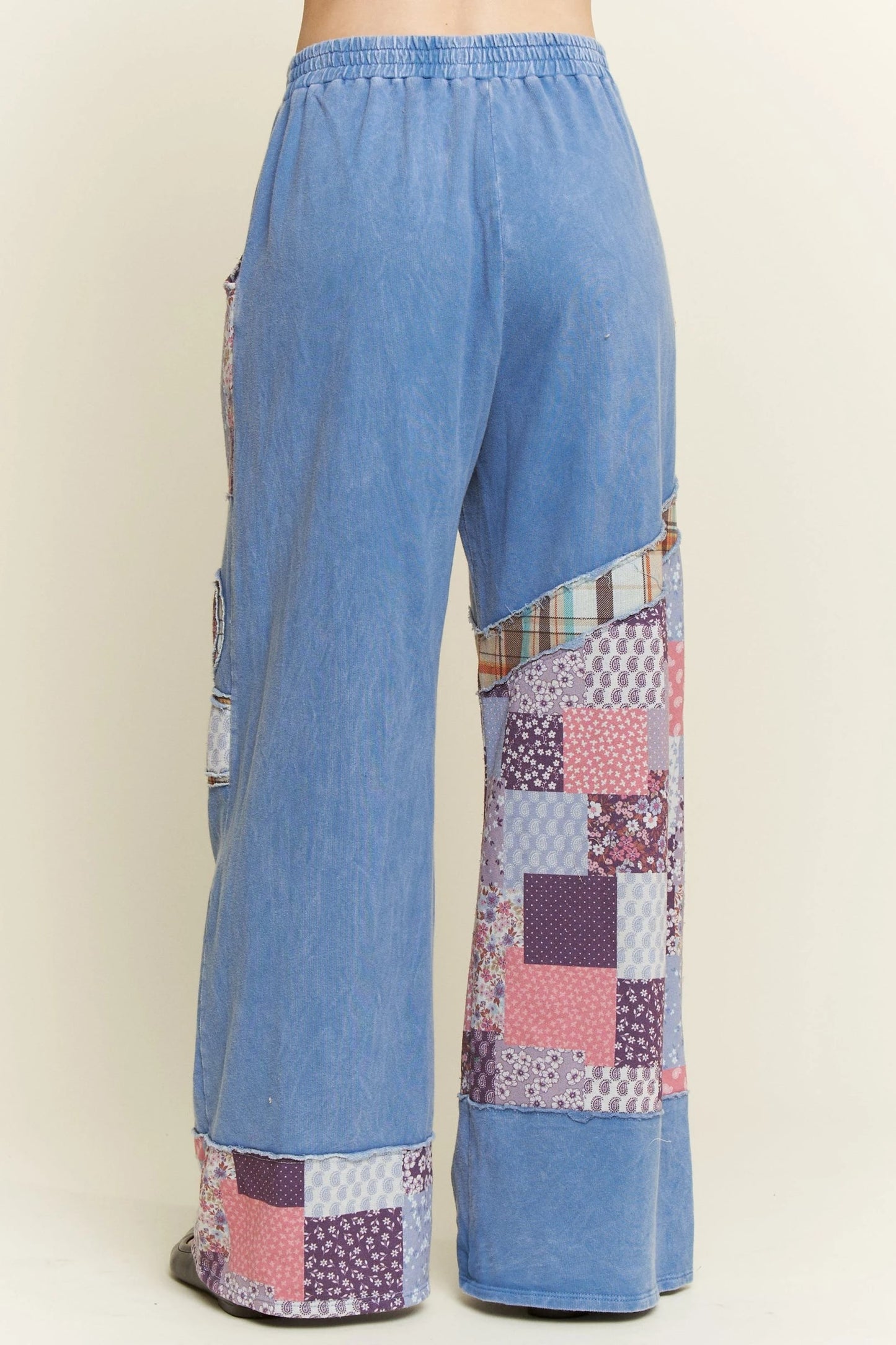 J. HER Mineral Washed Boho Patch Daisy Lounge Pants Denim Blue