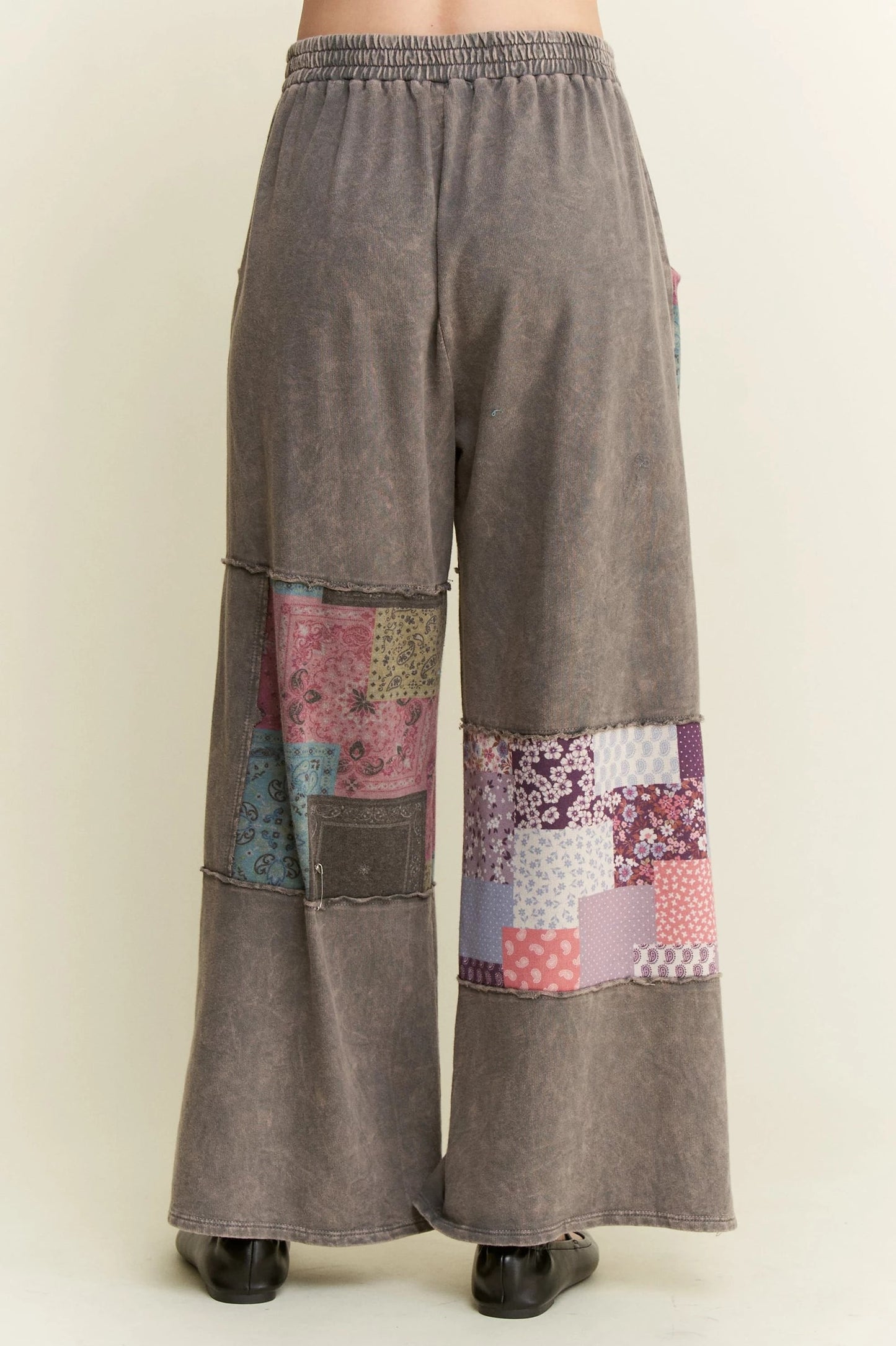 J. HER Mineral Washed Boho Block Patch Pants Charcoal