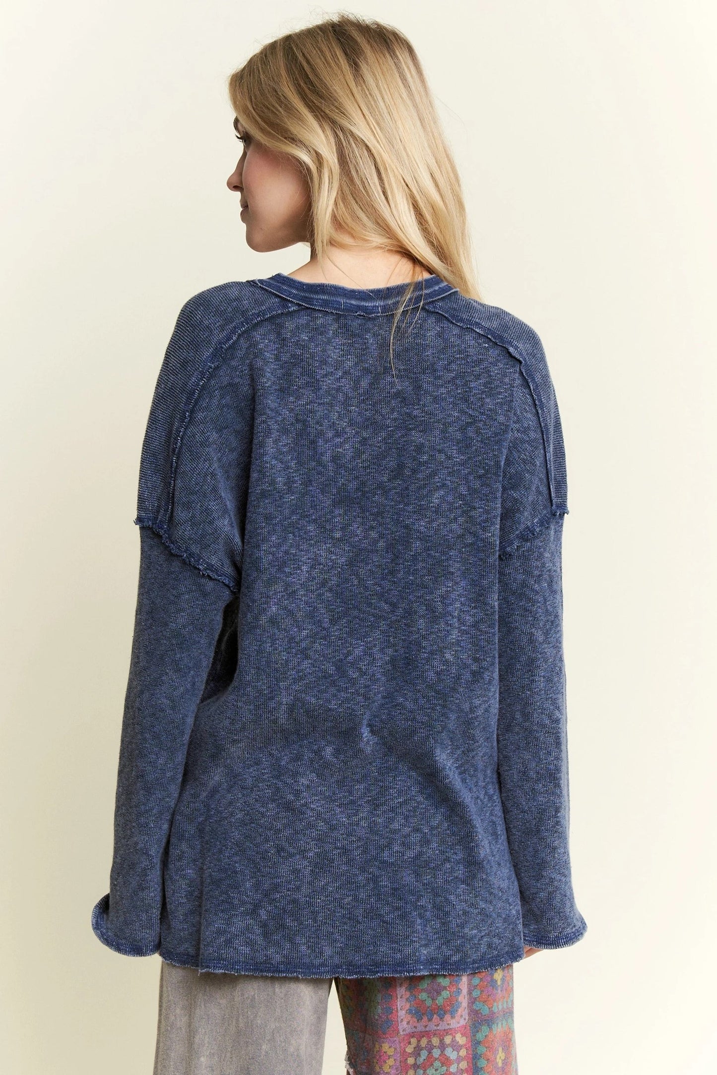 J HER Mineral Wash Long Sleeve Henley Neck T-Shirt