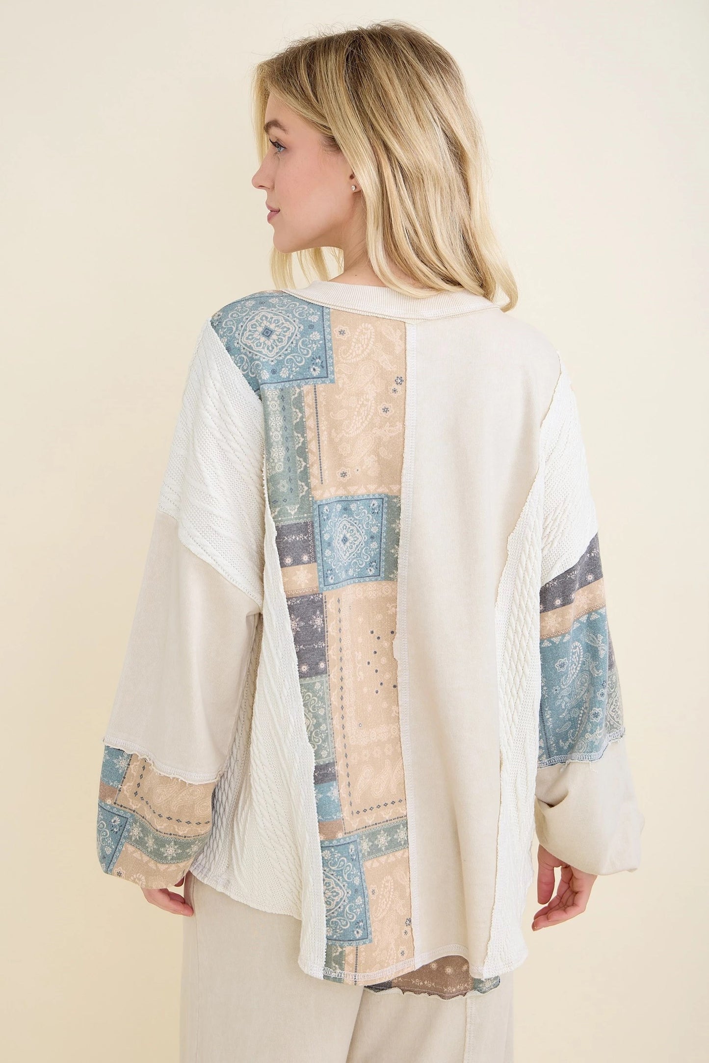 J. HER Mineral Washed Bandana Patchwork + Sweater Top Natural