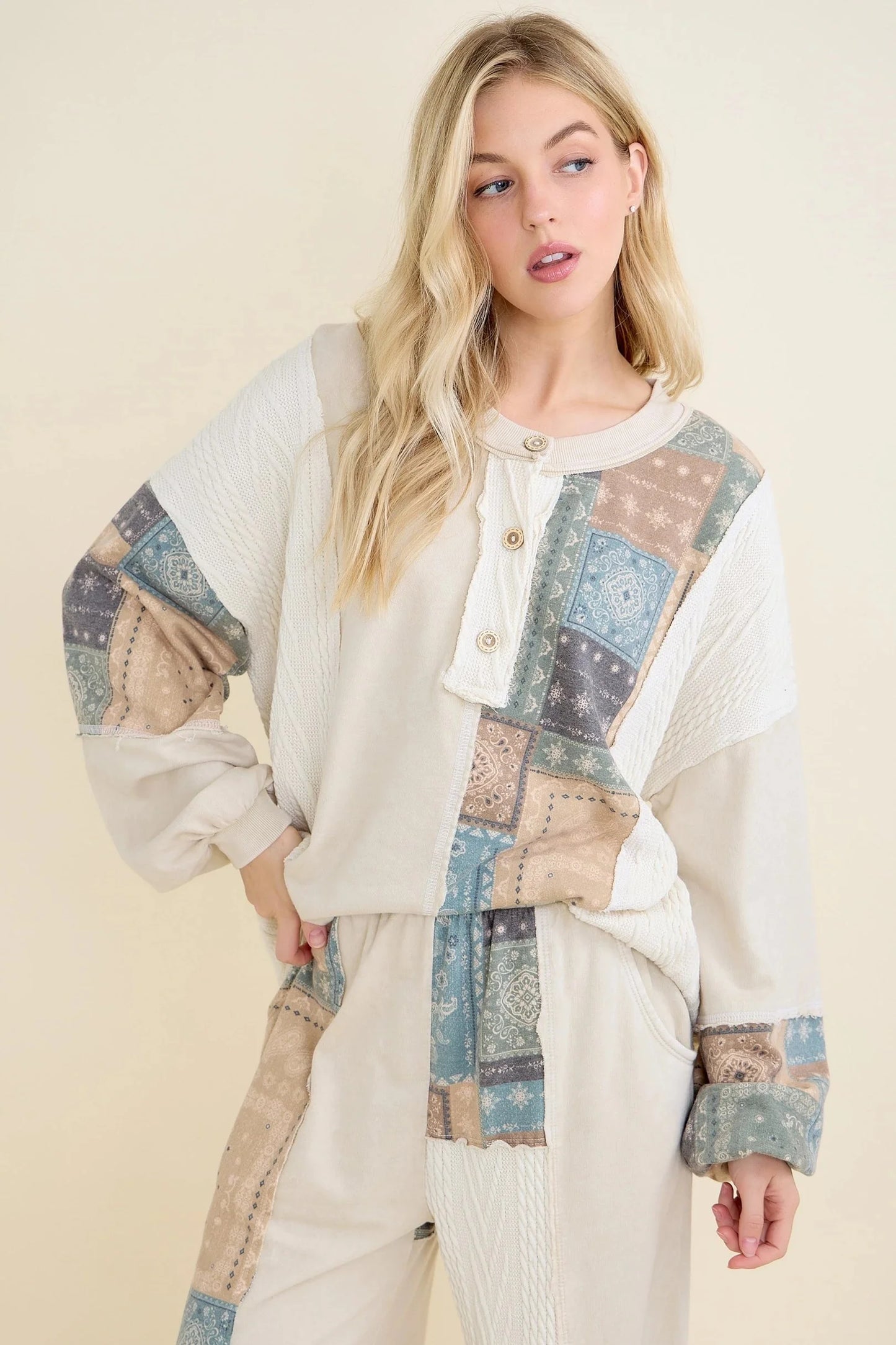 J. HER Mineral Washed Bandana Patchwork Set Natural