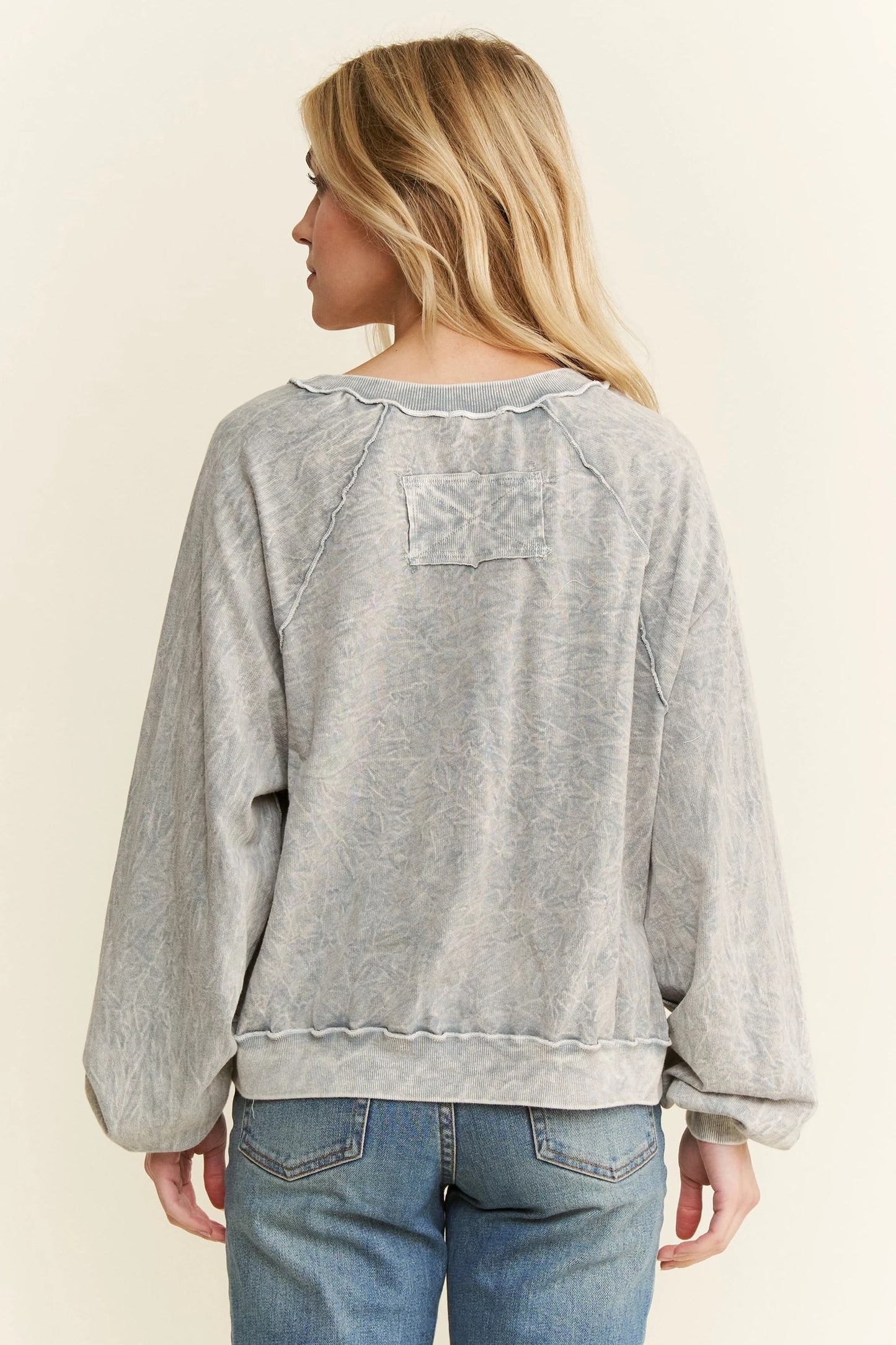 J. HER Mineral Washed Flower Buttoned Cotton Cardigan Silver Grey