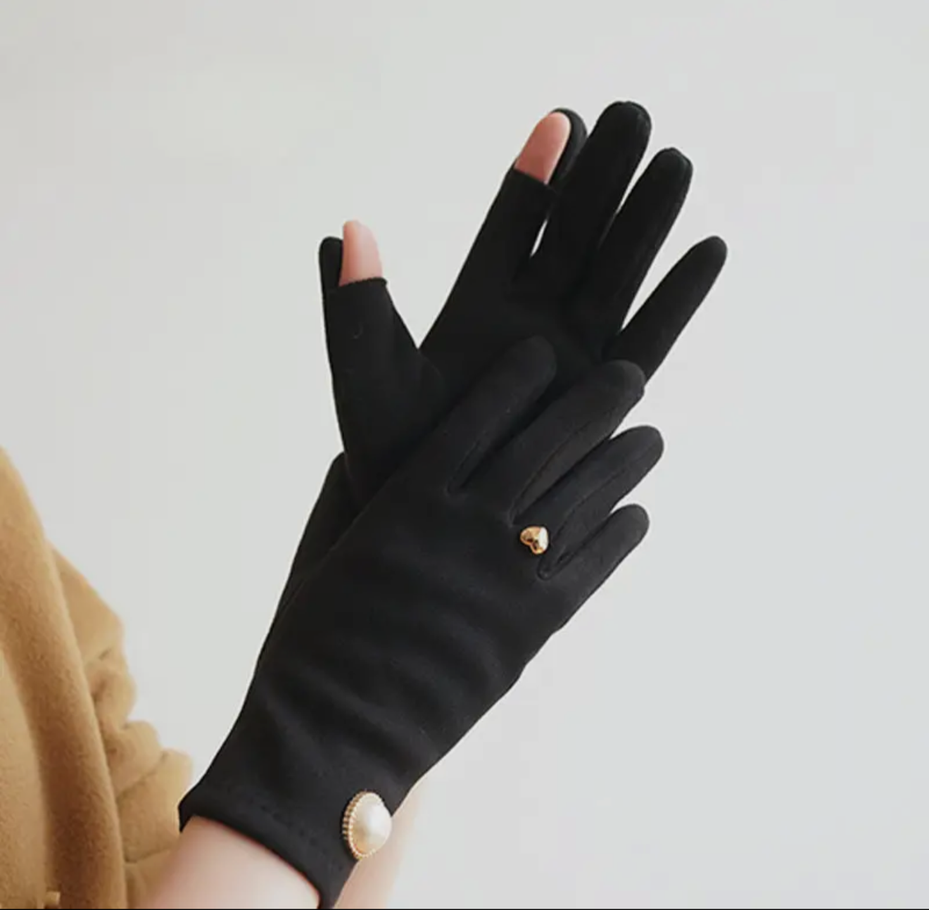 Black Gloves with Charm Details