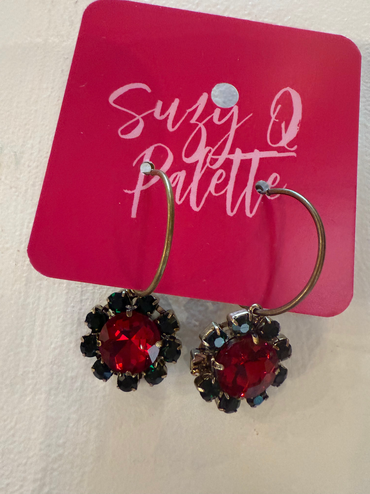Red and Green Floral Christmas Earrings