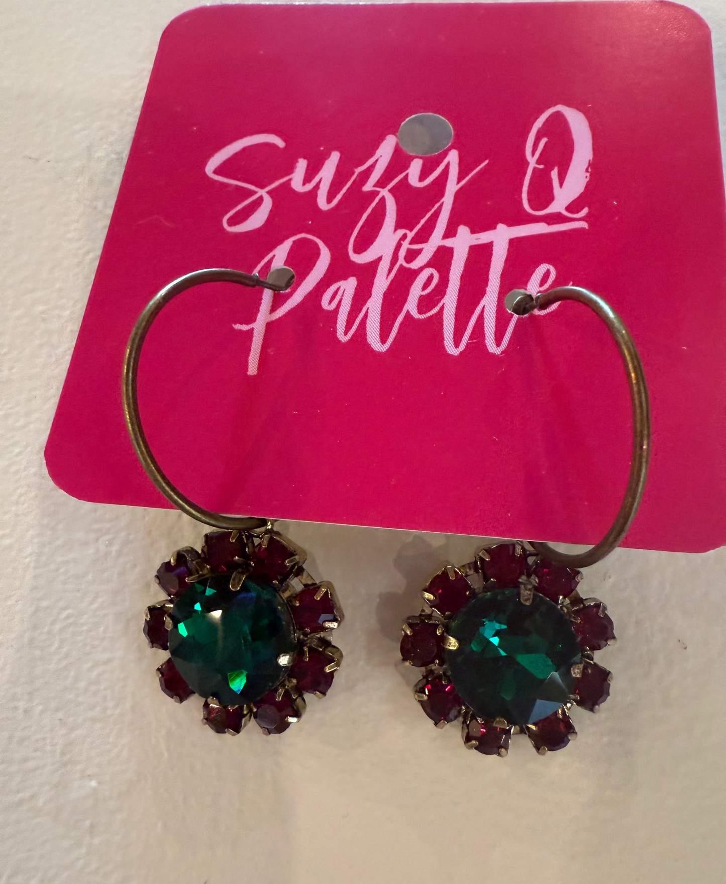 Green and Red Floral Christmas Earrings