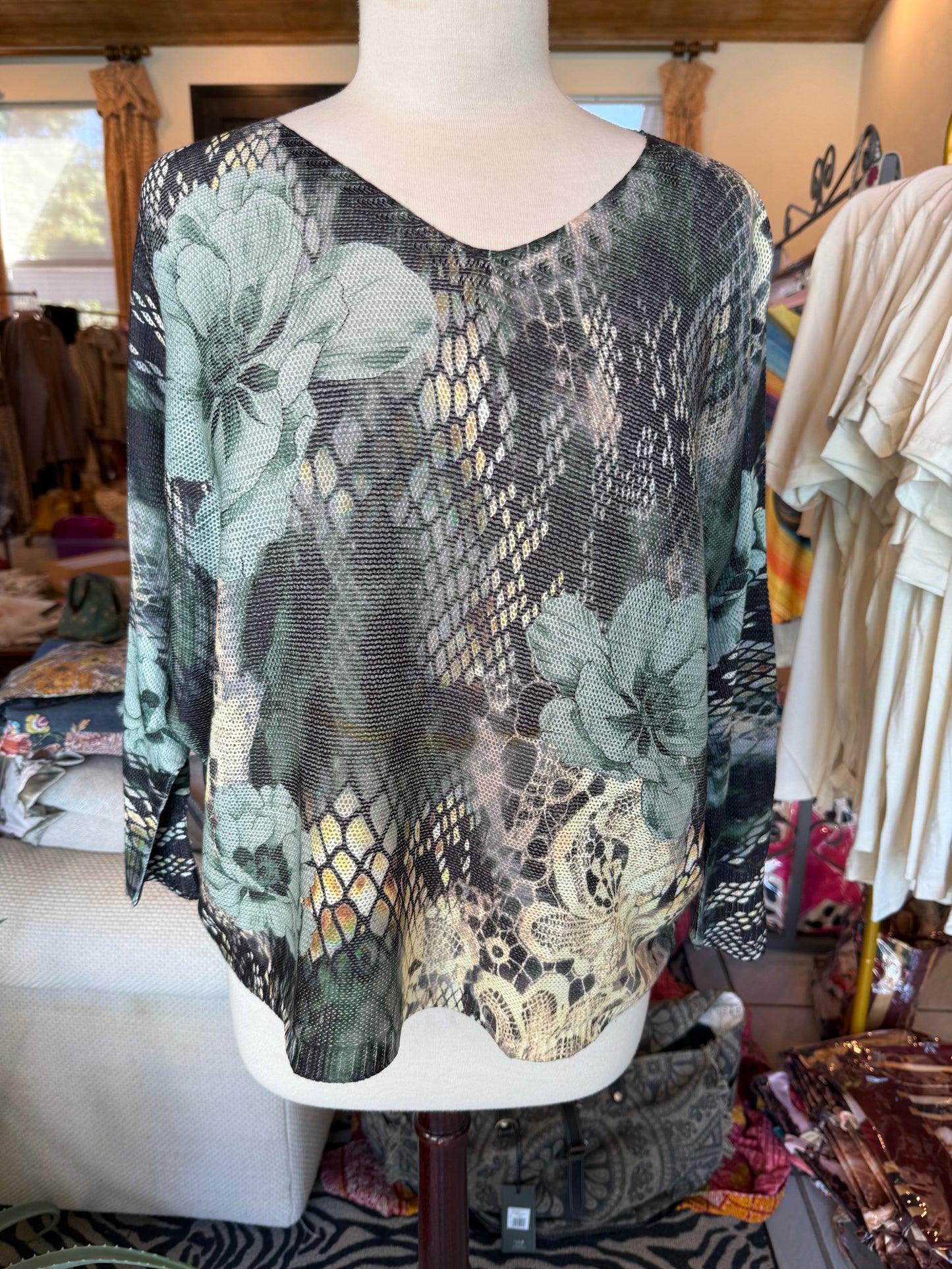 Cento Teal and Gold Floral Top