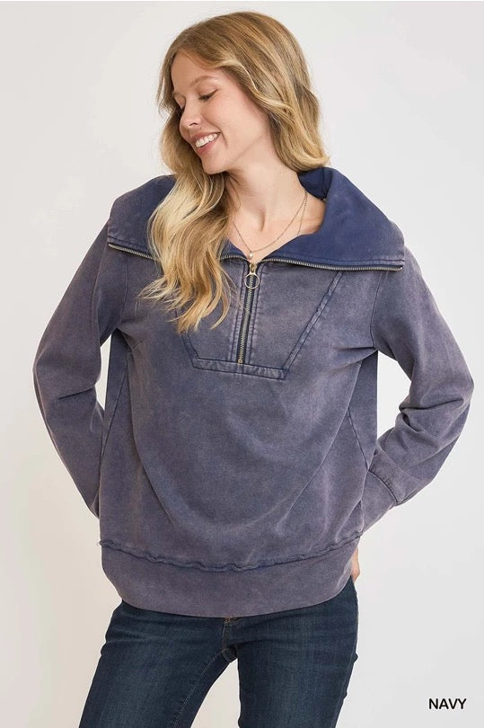 UMGEE Mineral Washed Half Zip Up Top
