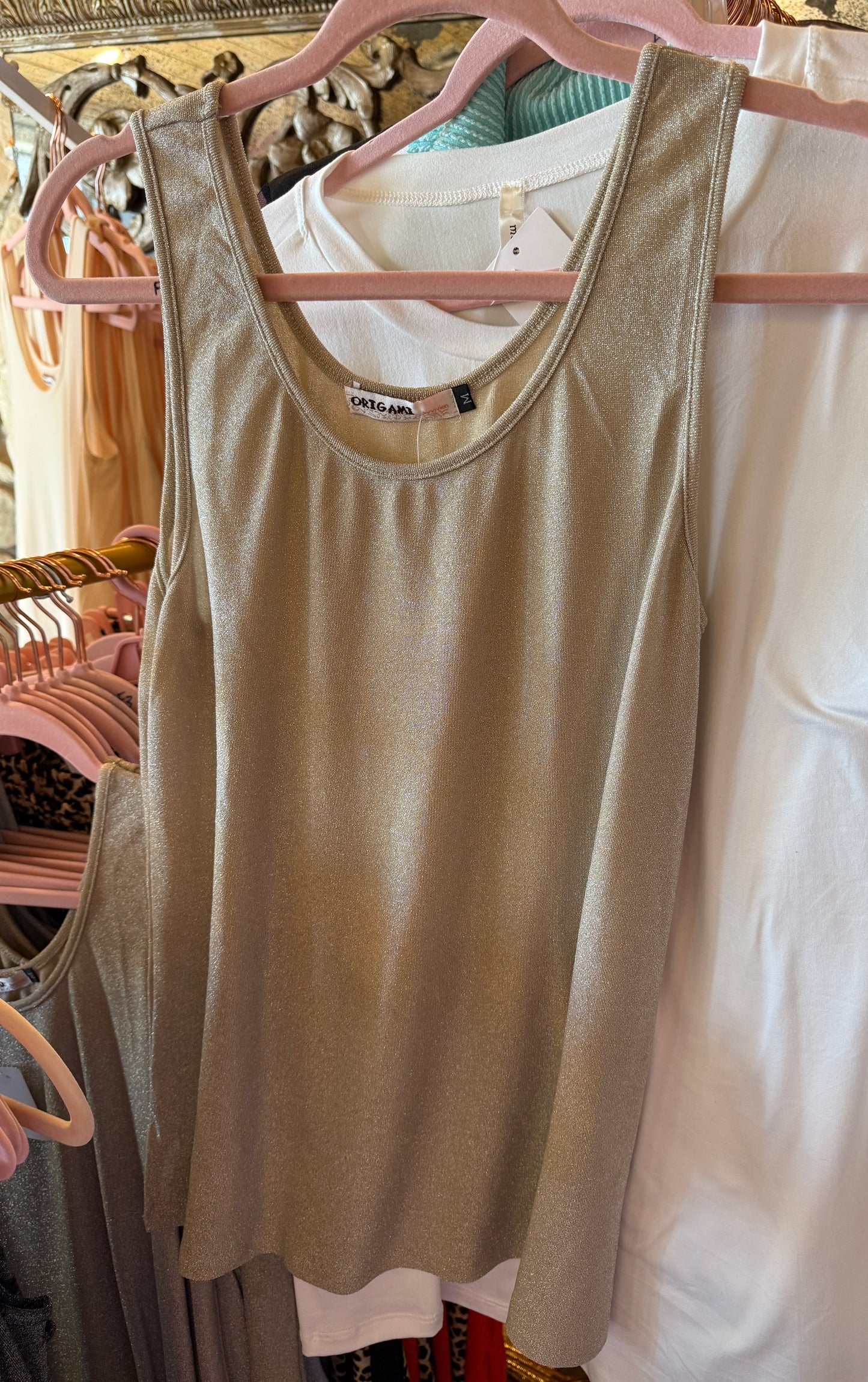 ORIGAMI Gold Sparkle Tank Top