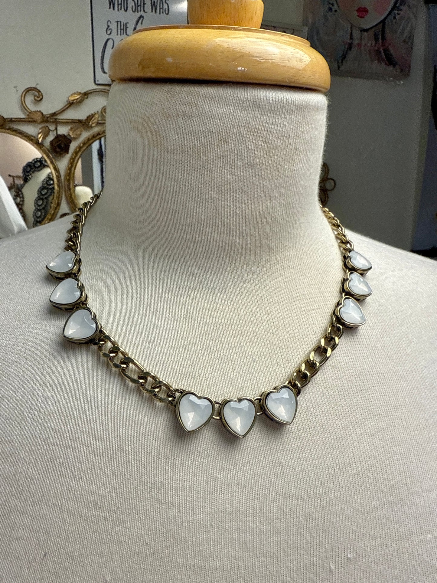 Moon Stone Triple Heart Necklace