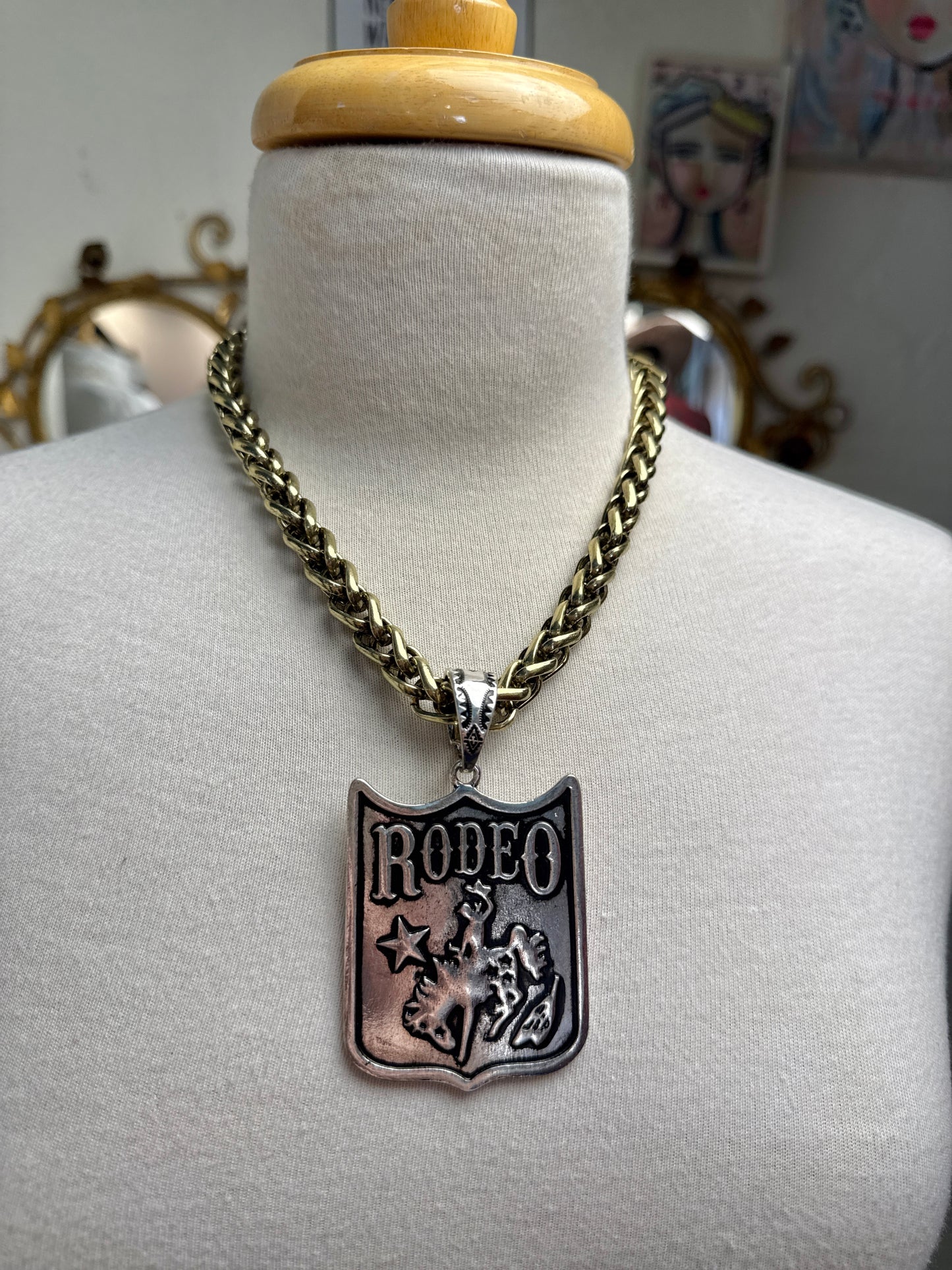 Rodeo Necklace on Burnished Gold Chain
