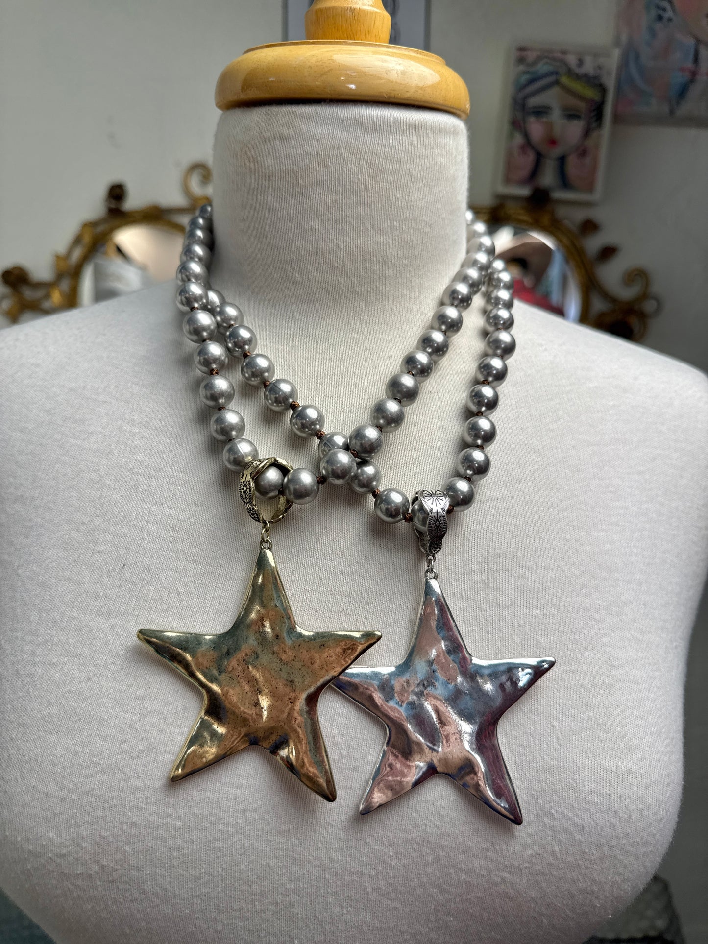 Hammered Star on Inspired Pearl Necklace