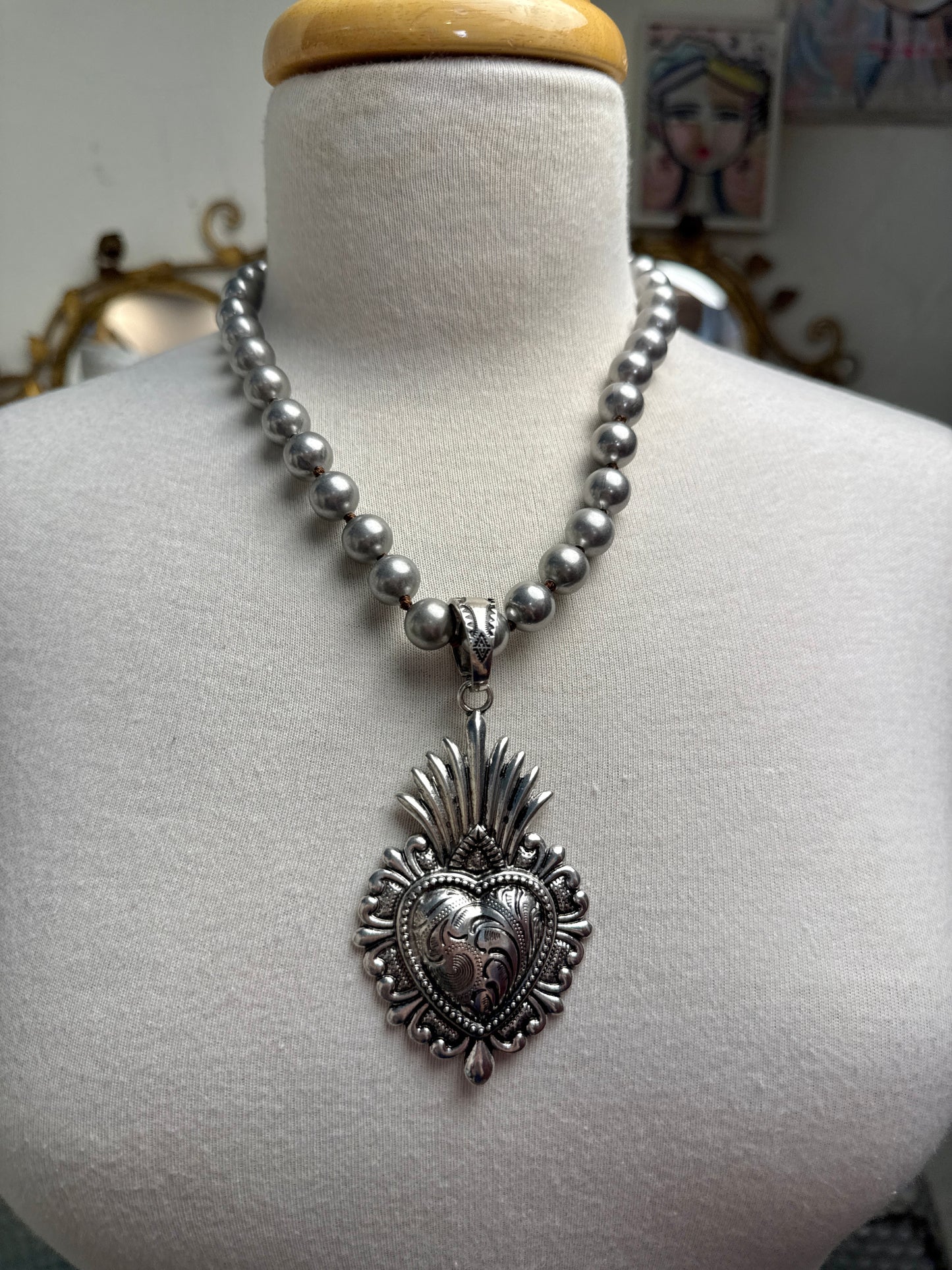 Sacred Heart on Inspired Pearl Necklace