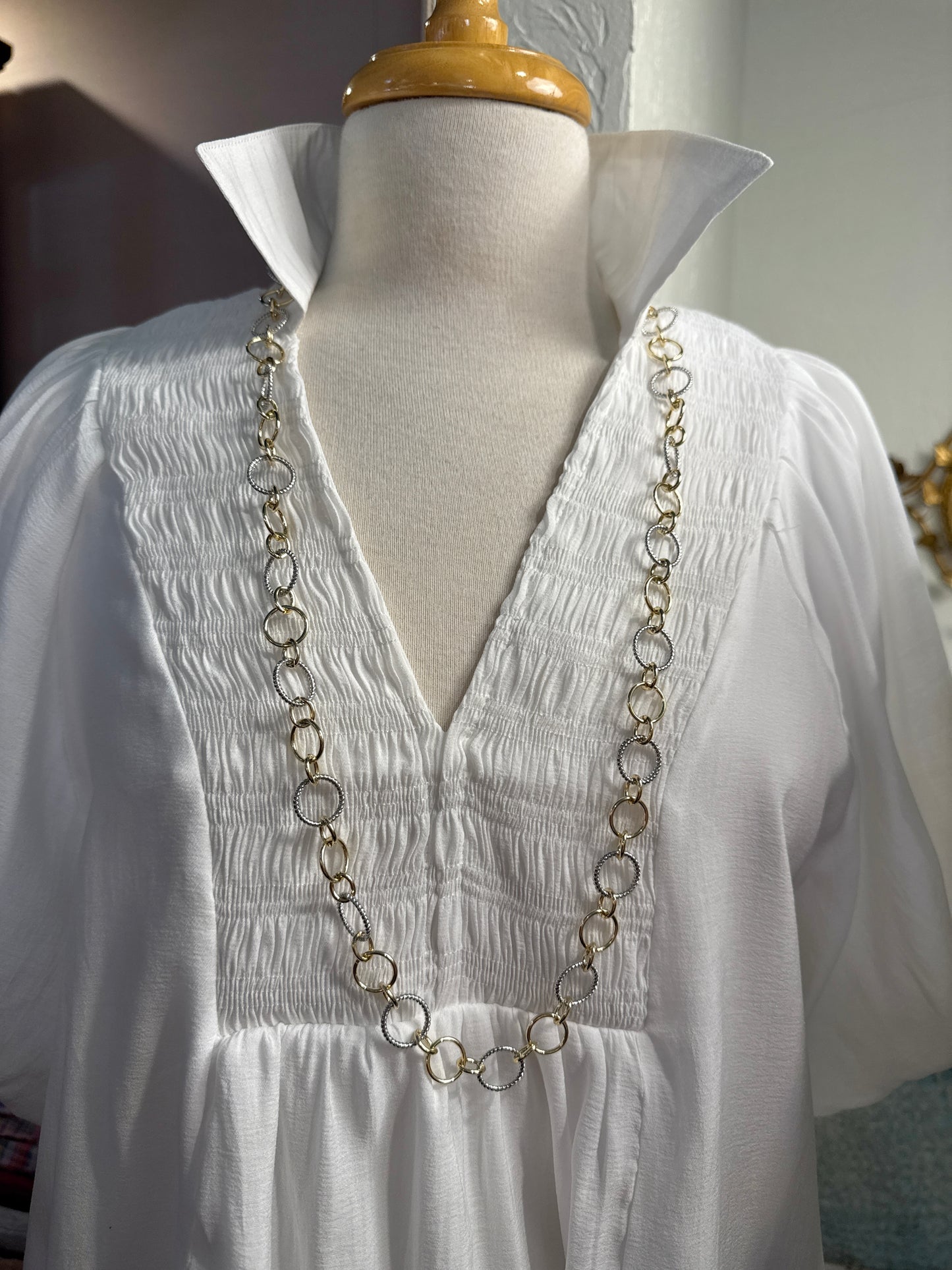 Long Gold and Silver Layering Necklace