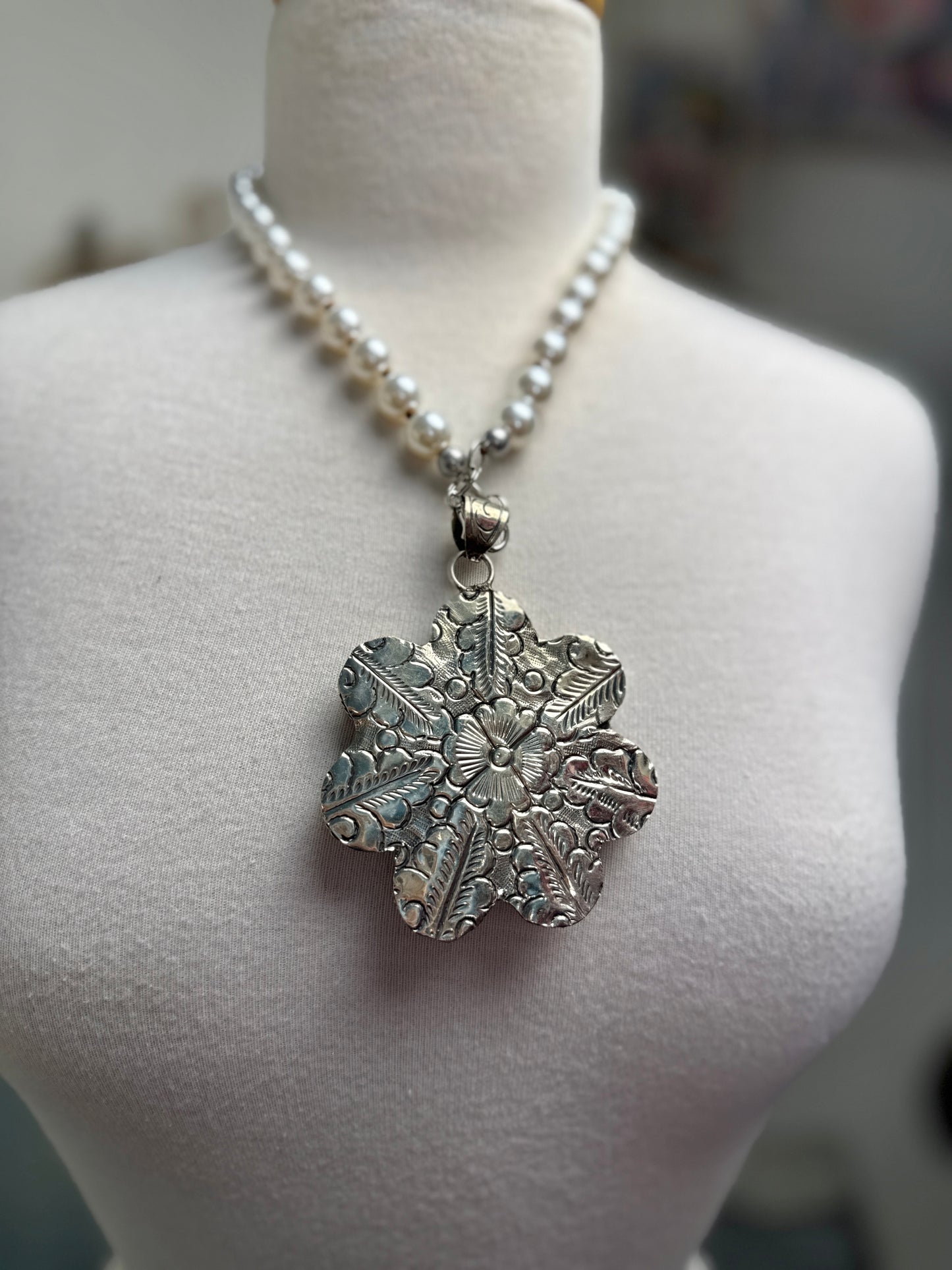 Mother of Pearl Tibetan Silver Necklace