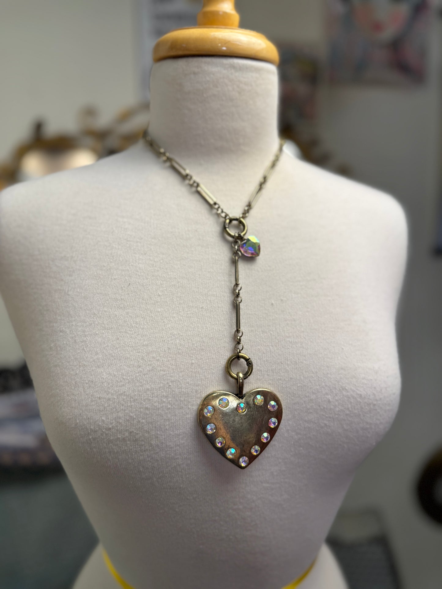 AB Stone on Heart Drop Necklace