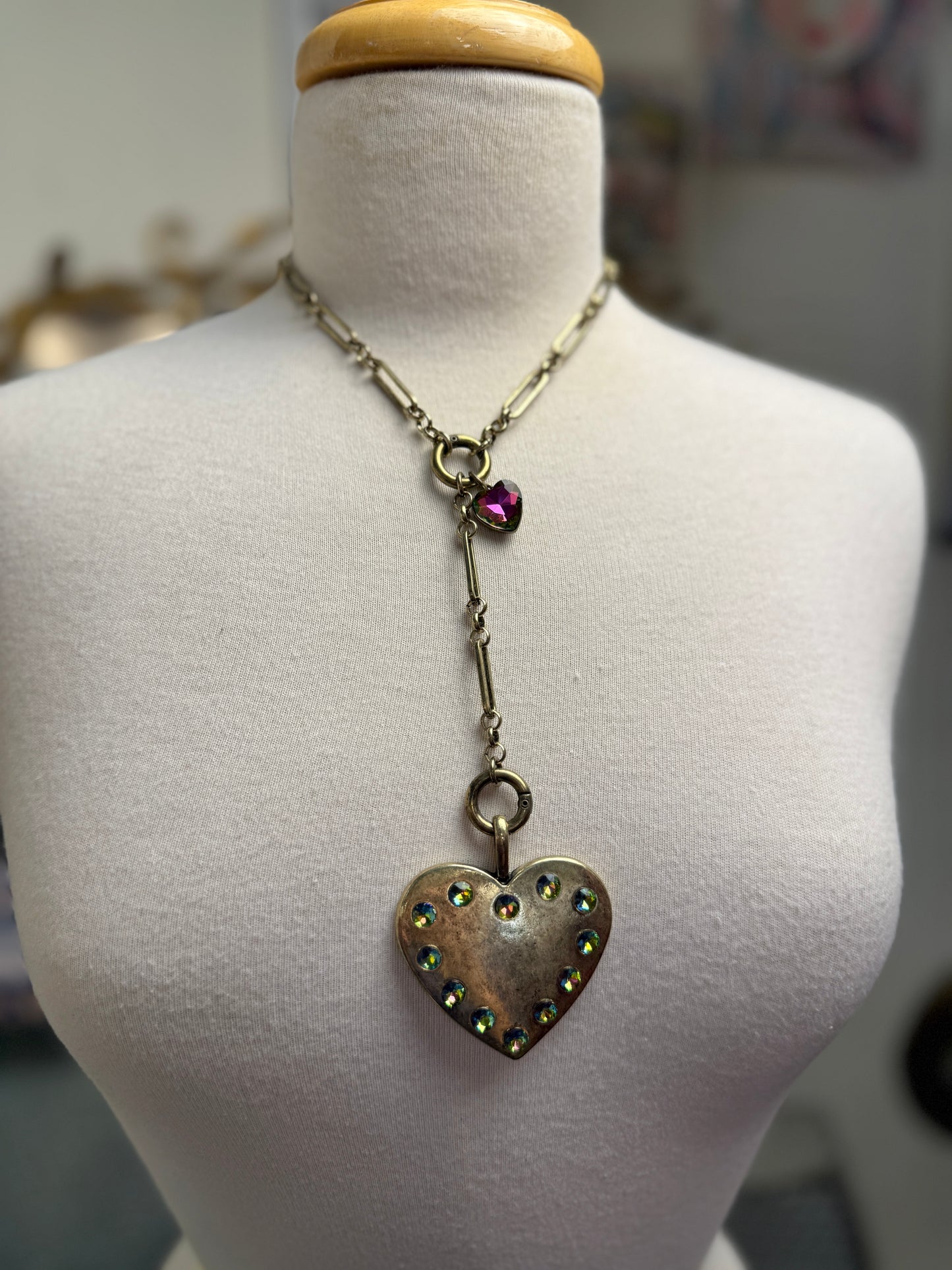 Volcano Stone on Heart Drop Necklace