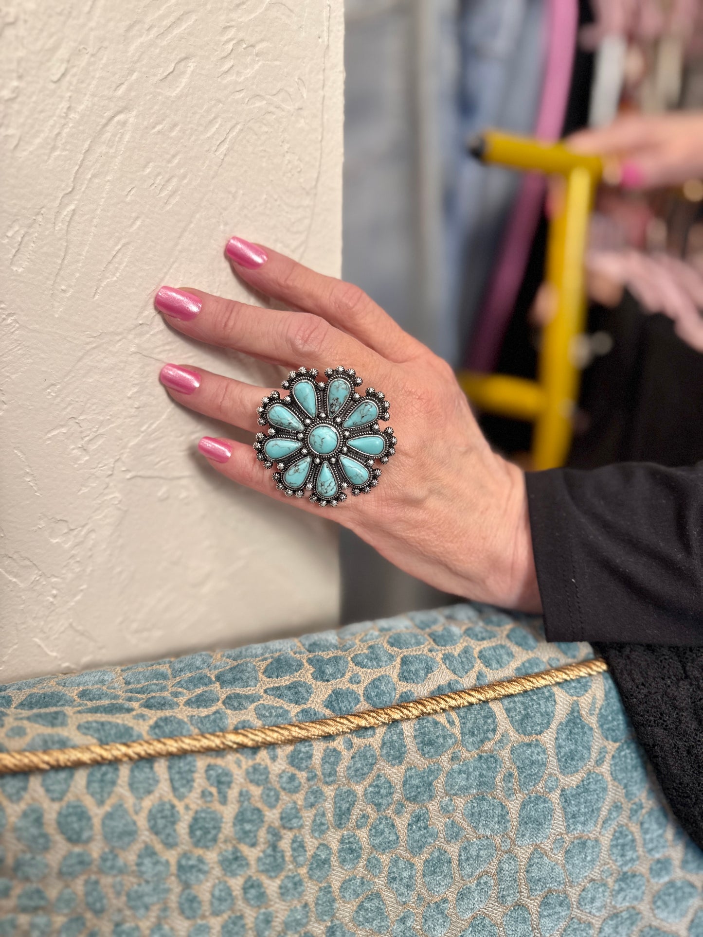 Inspired Turquoise Flower Stretchy Ring