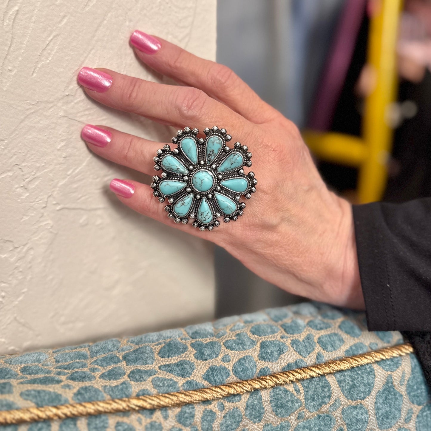Inspired Turquoise Flower Stretchy Ring