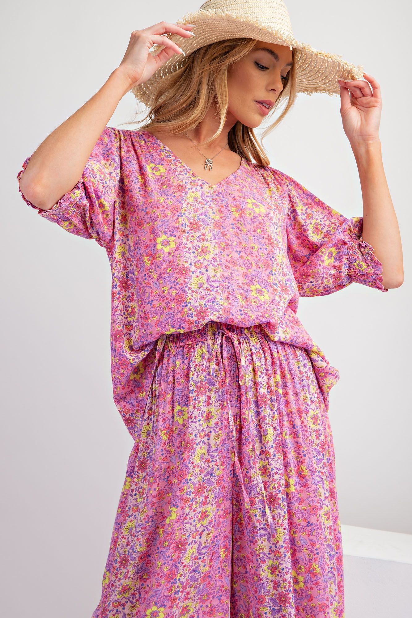 EASEL pink floral 2 Piece Set