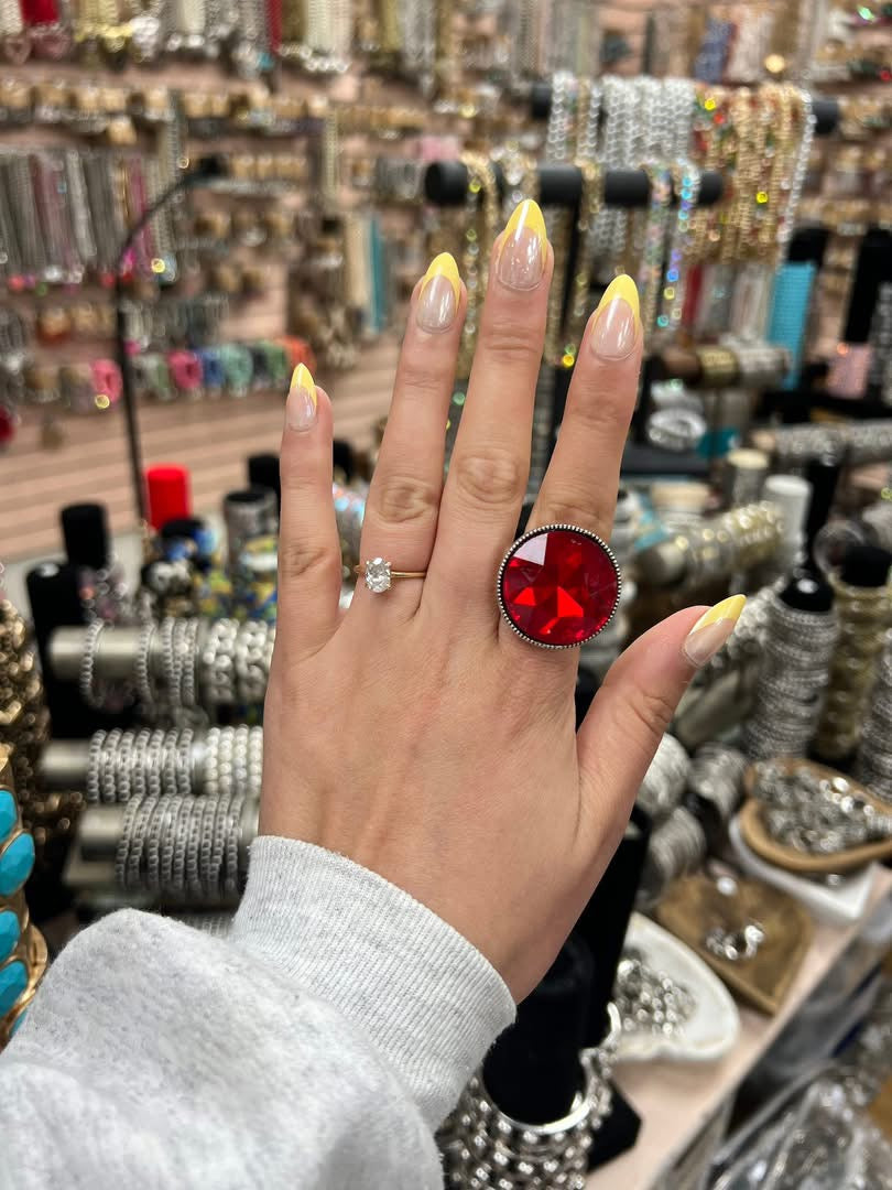 Red Silver Dime Ring