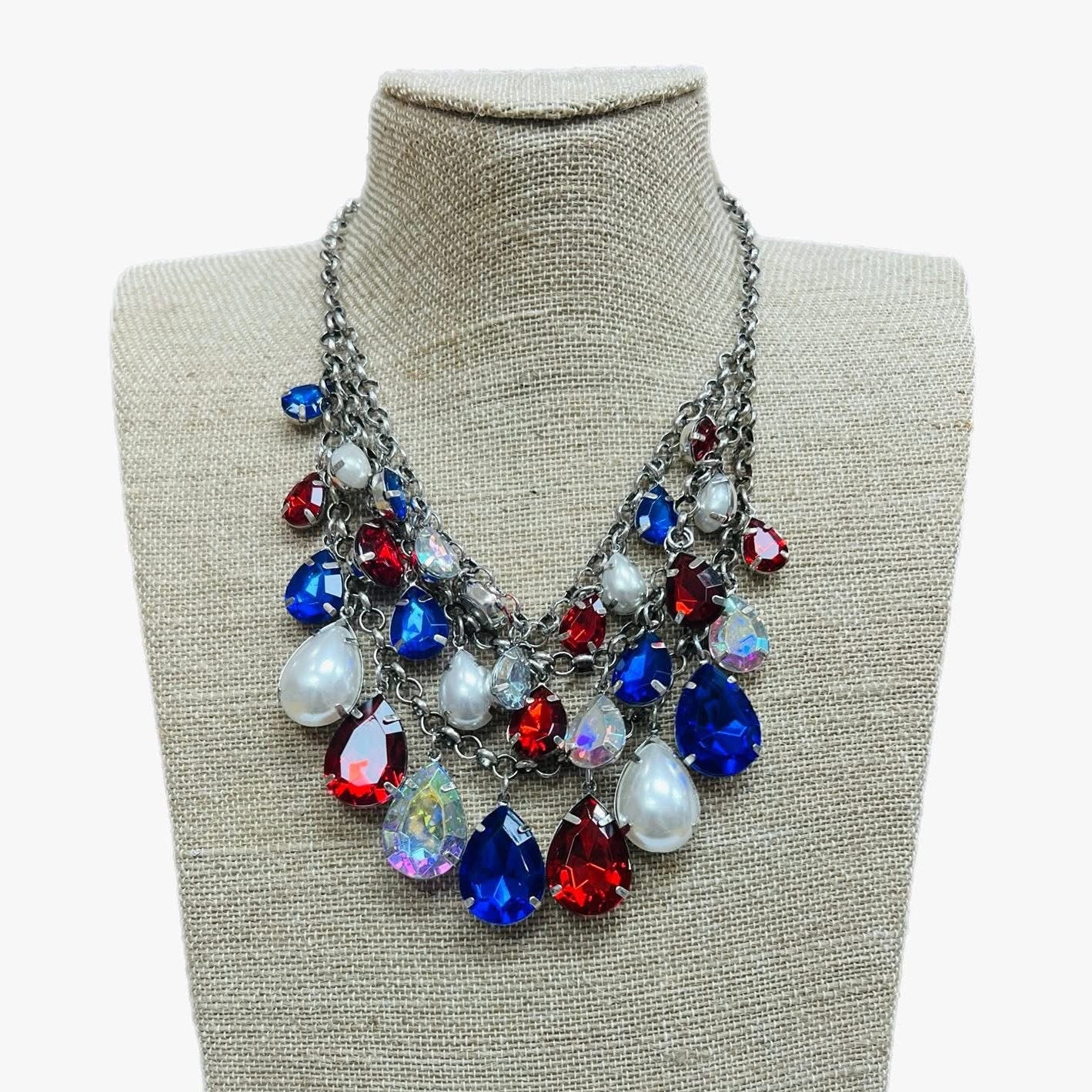 ALICE Red, White, and Blue Multi Layer Teardrop Necklace