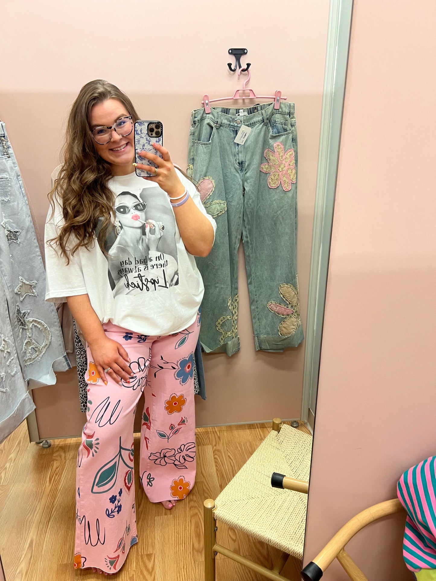 EASEL Floral Printed Pants Pink