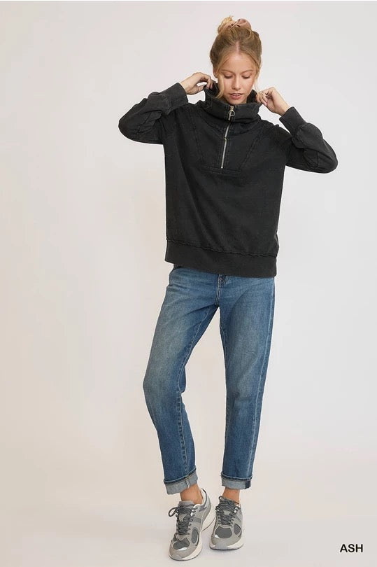 UMGEE Mineral Washed Half Zip Up Top