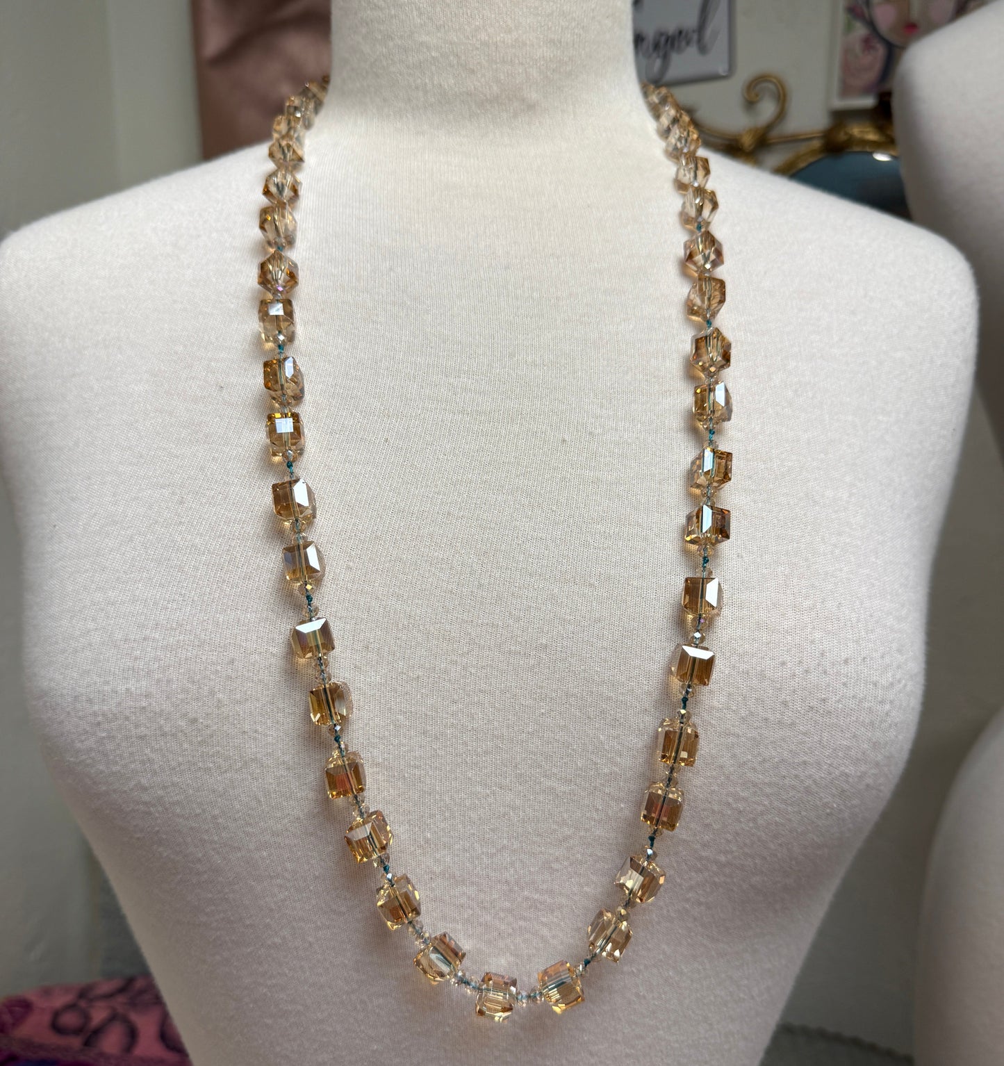 Champagne Long Cube Necklace