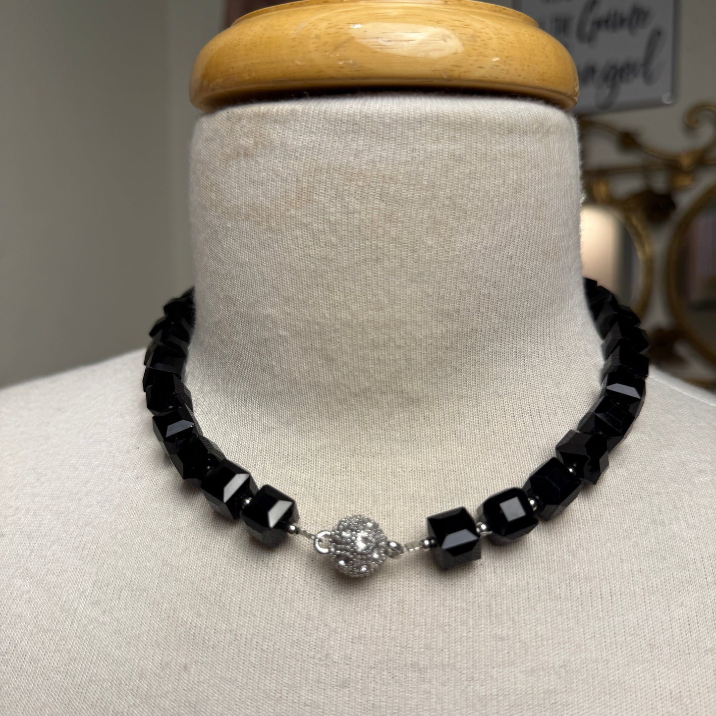 Black Magnetic Closure Cube Necklace