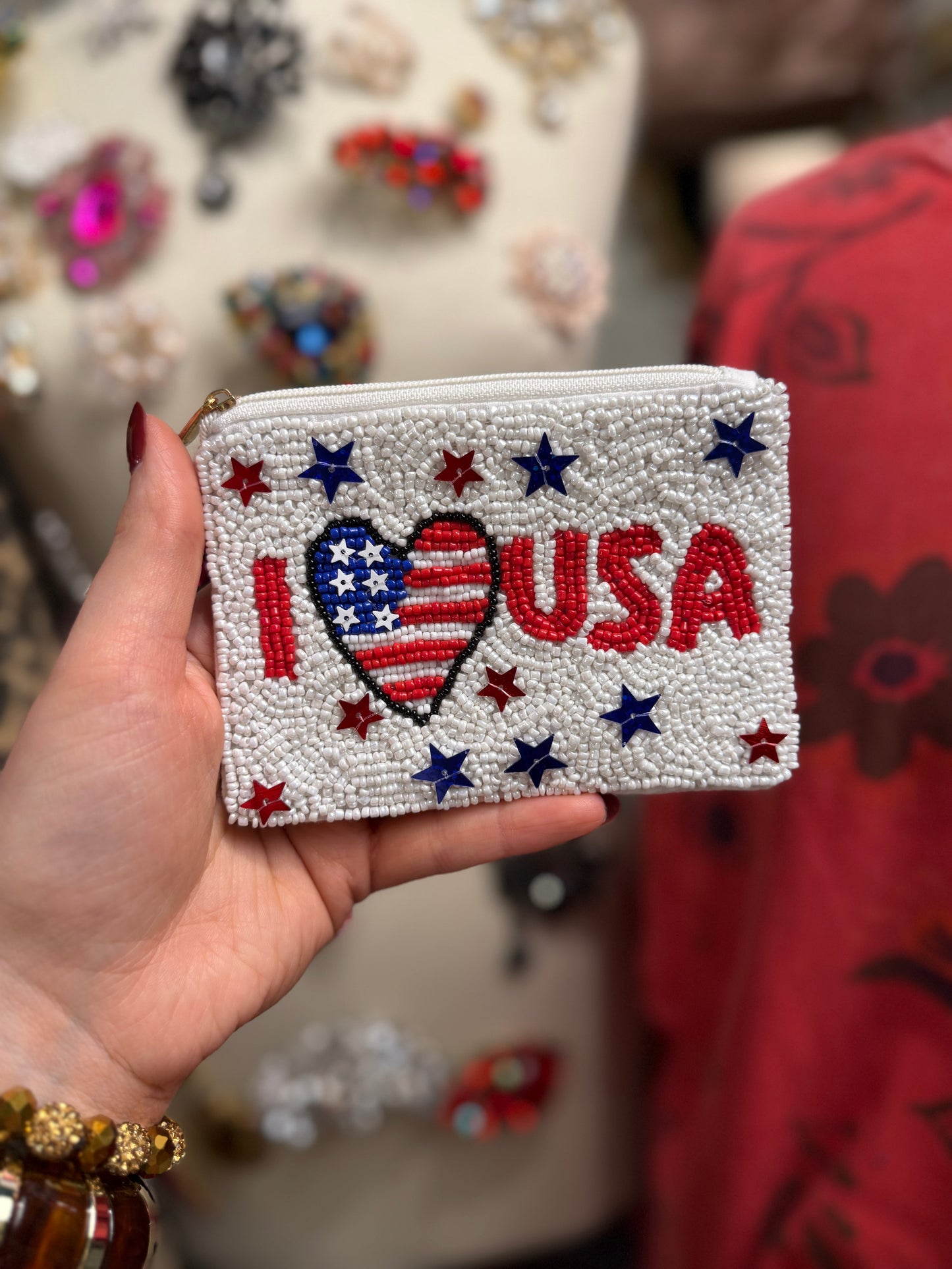 I Love USA Beaded Bag