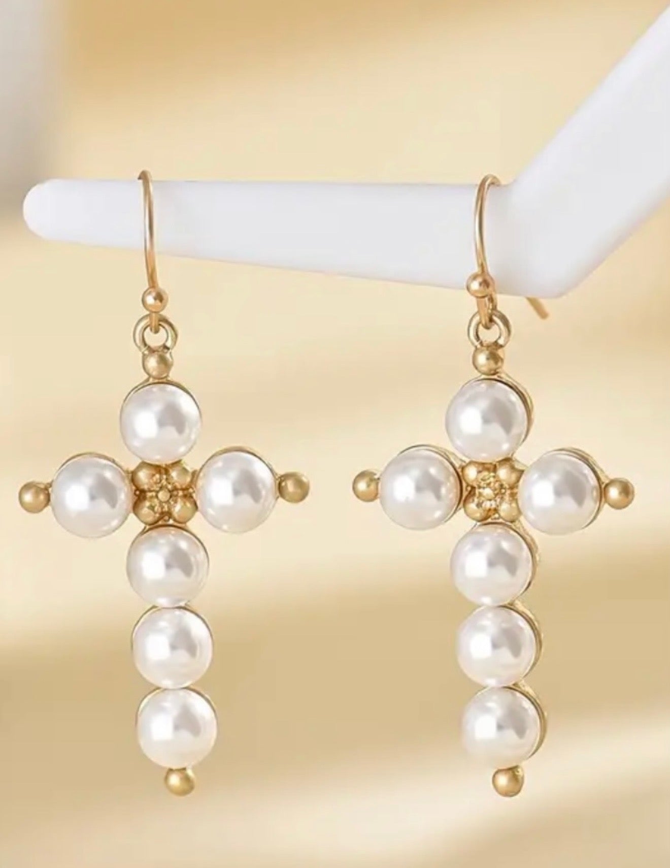 Pearl Cross Earrings Gold
