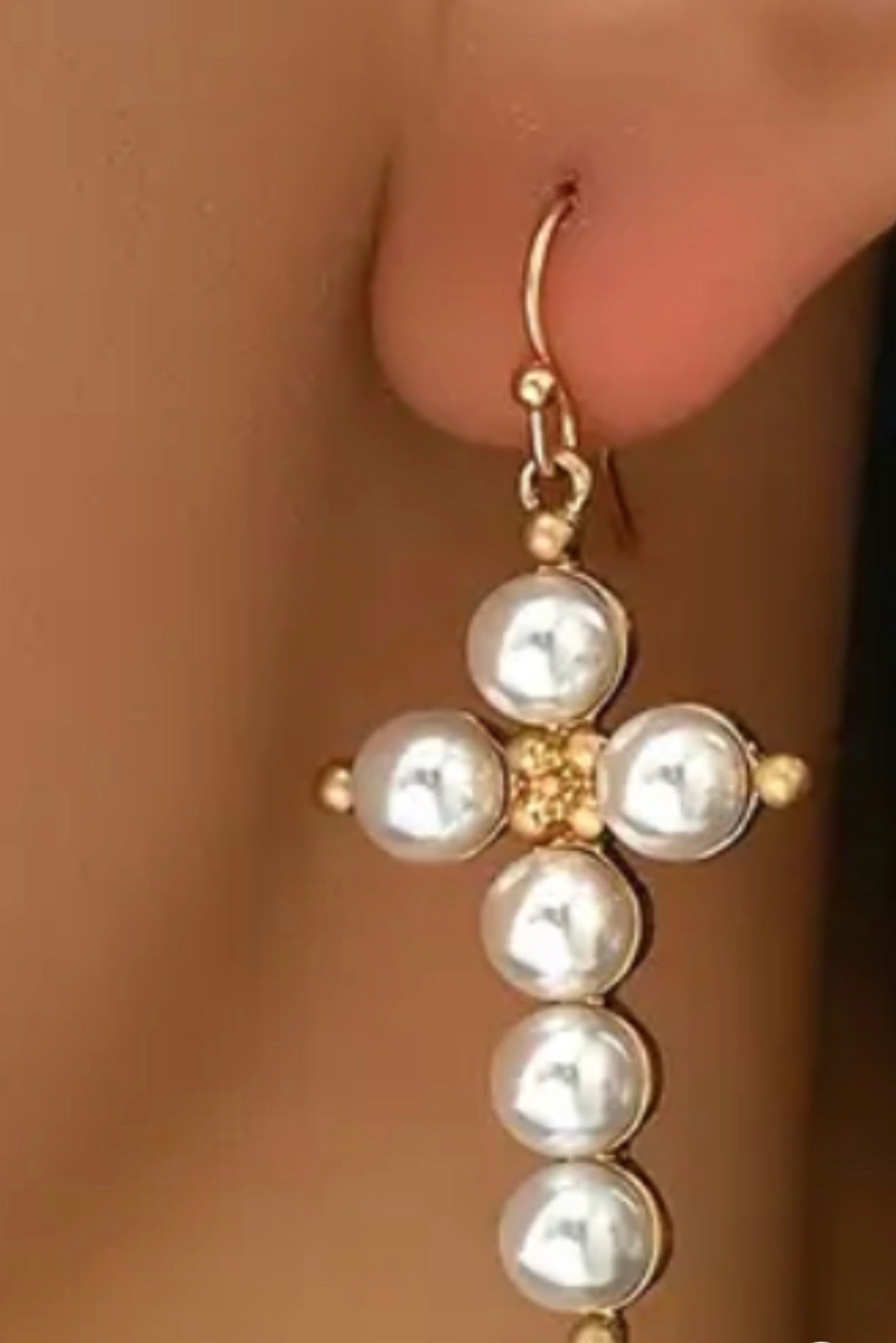 Pearl Cross Earrings Gold