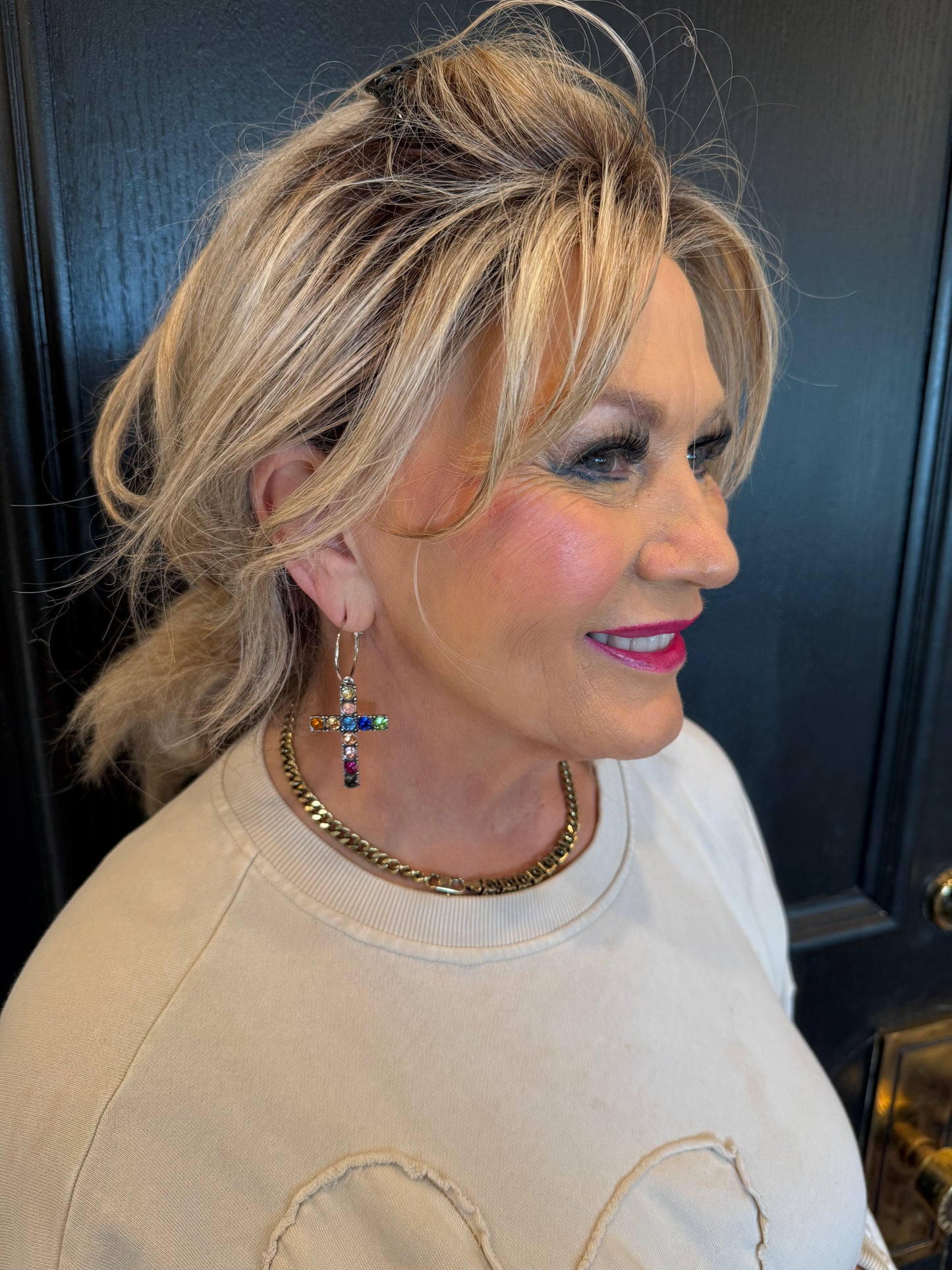 ALICE Multicolor Stone Cross Earrings