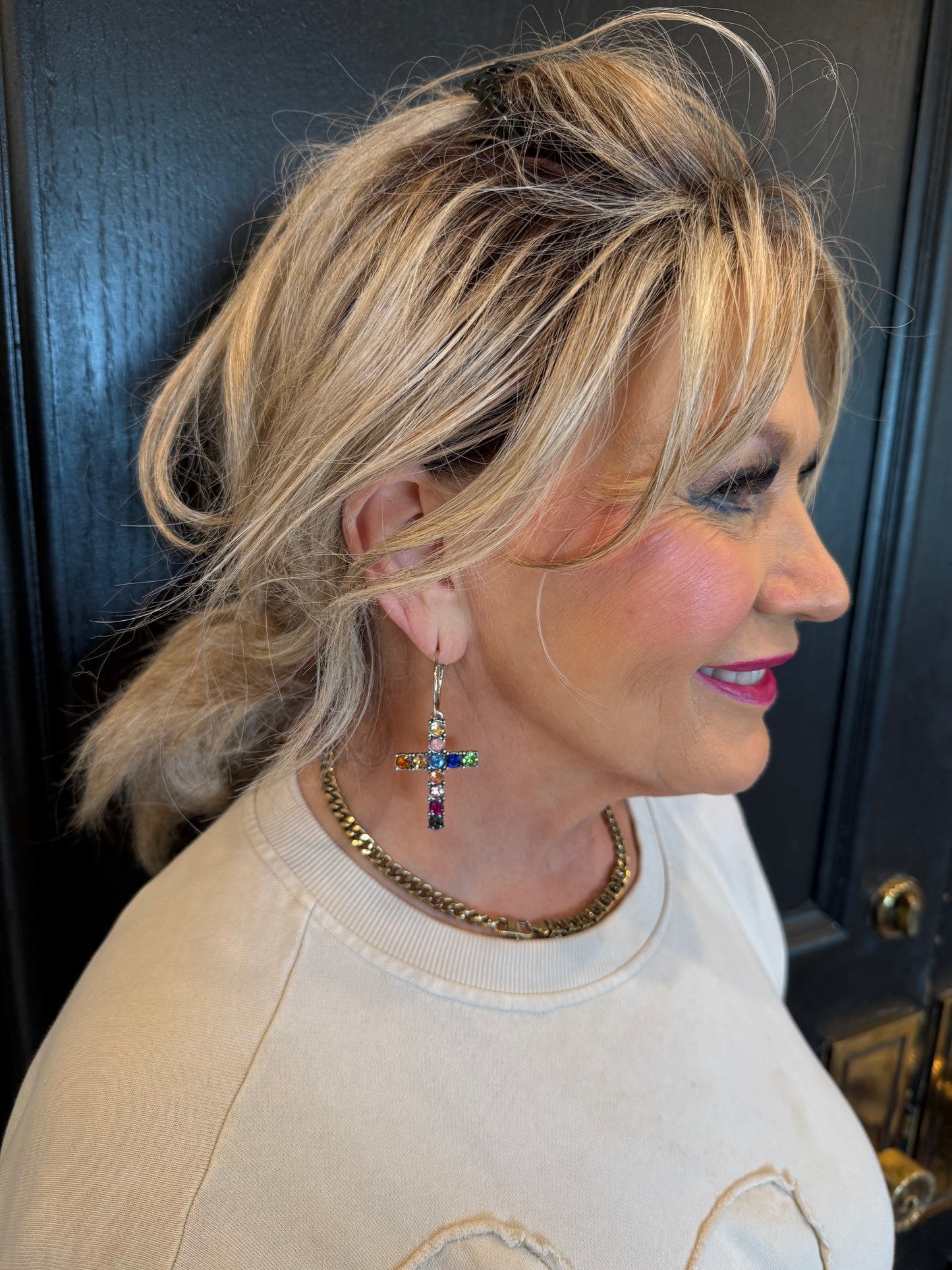 ALICE Multicolor Stone Cross Earrings