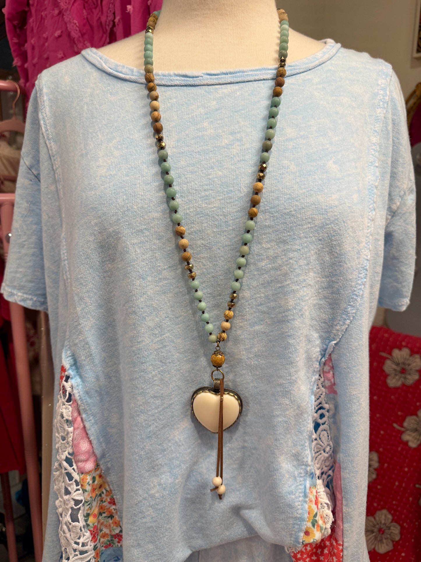 Heart Tassel Gemstone Necklace