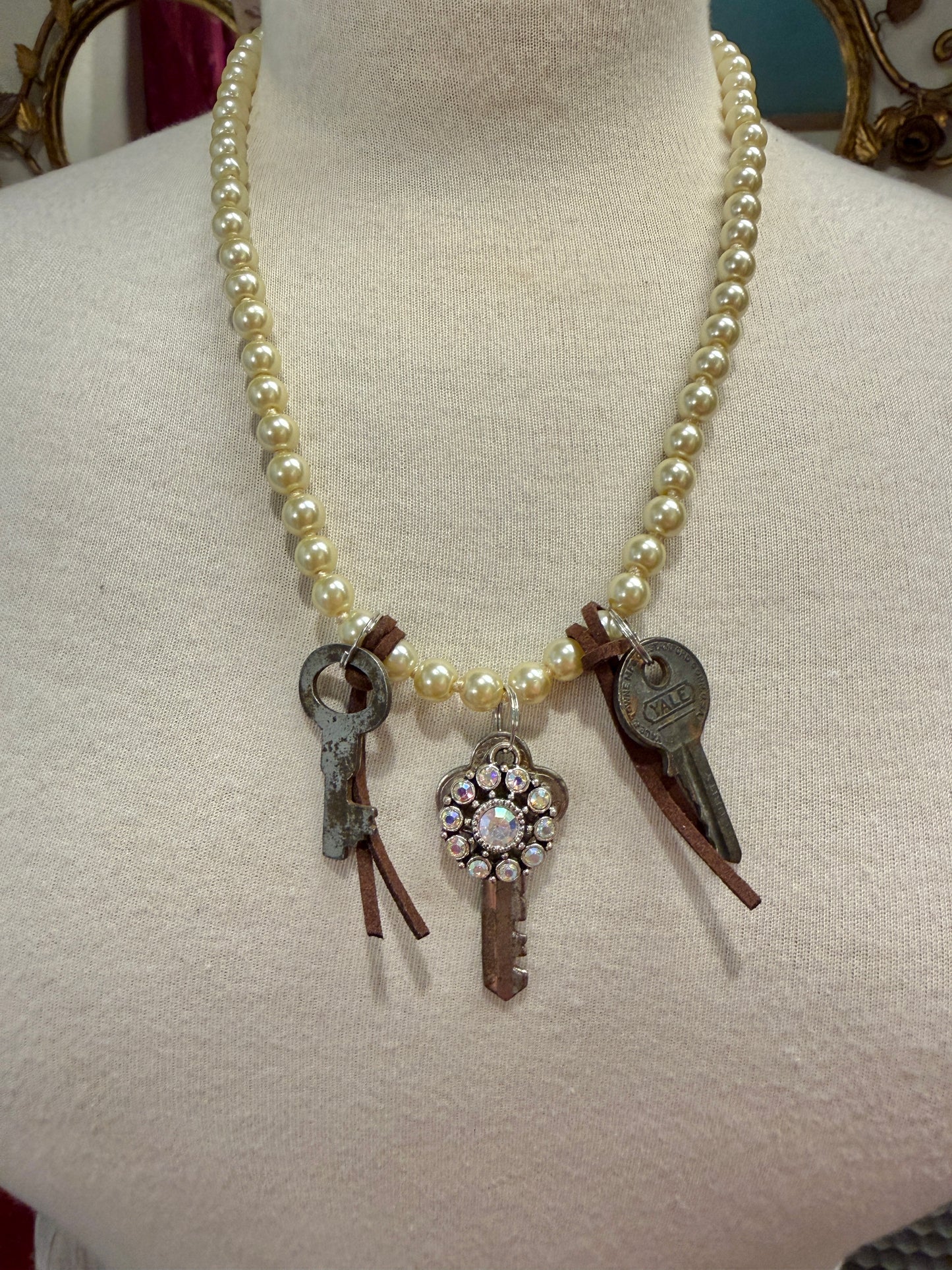 Vintage Key Pearl Necklace
