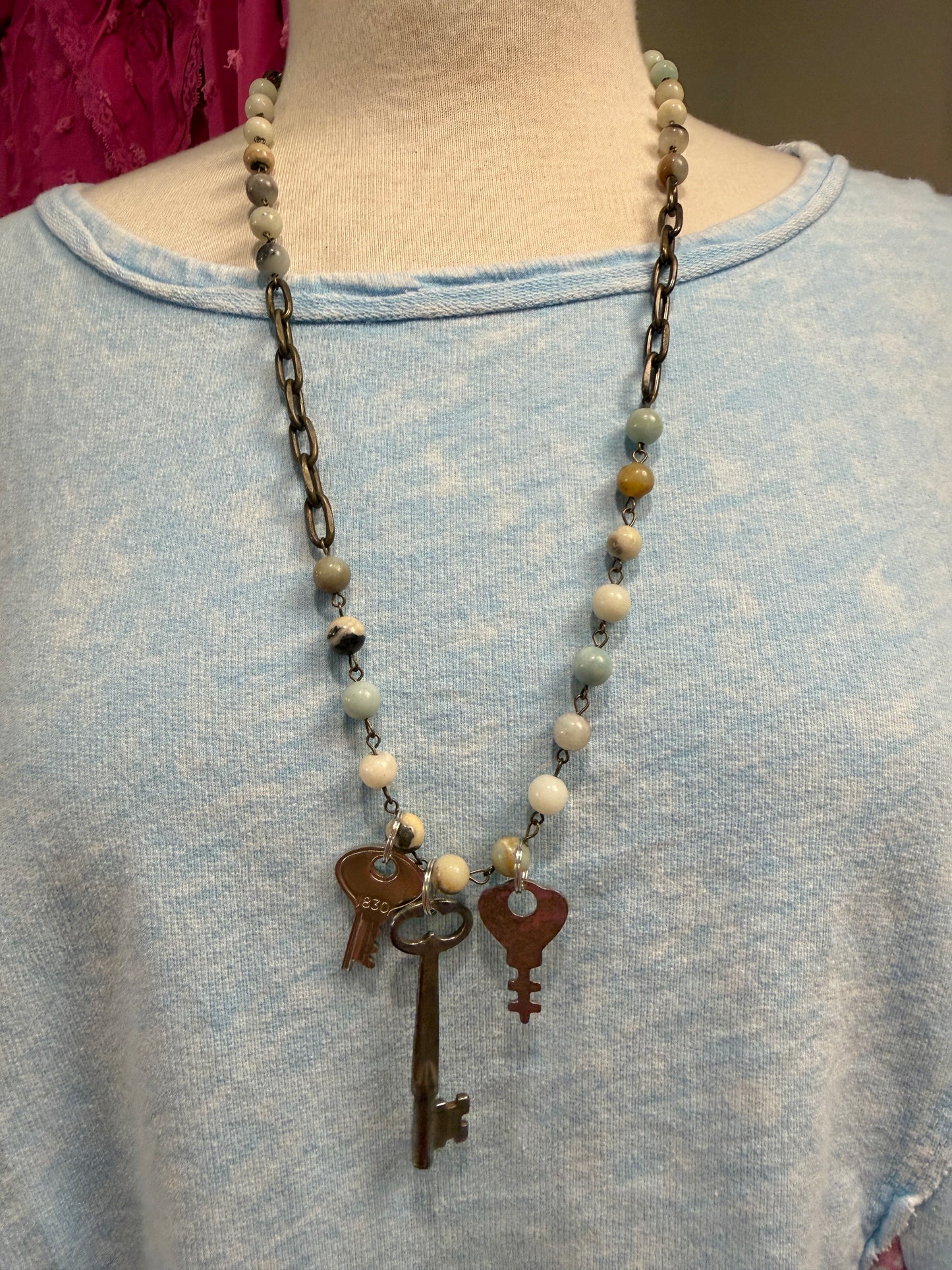 Vintage Key Gemstone Necklace