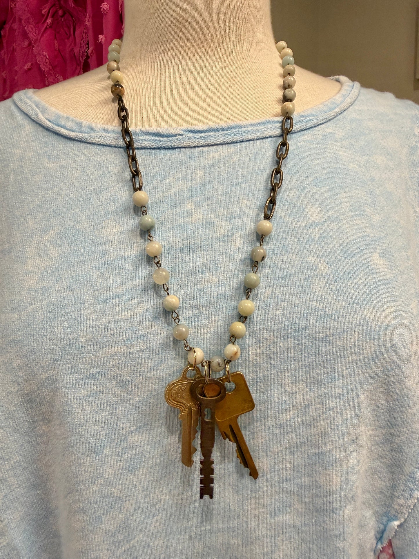 Vintage Key Gemstone Necklace