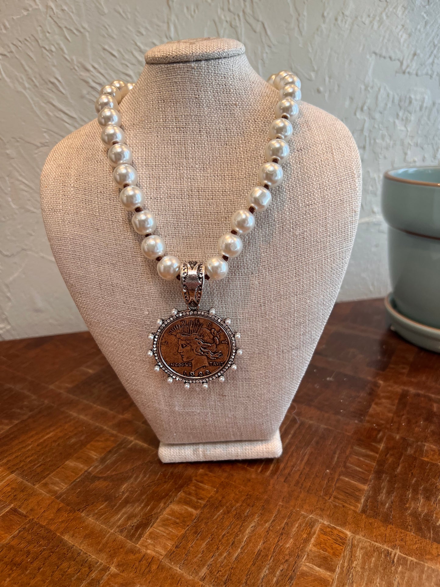 Lady Liberty Pearl Coin Necklace