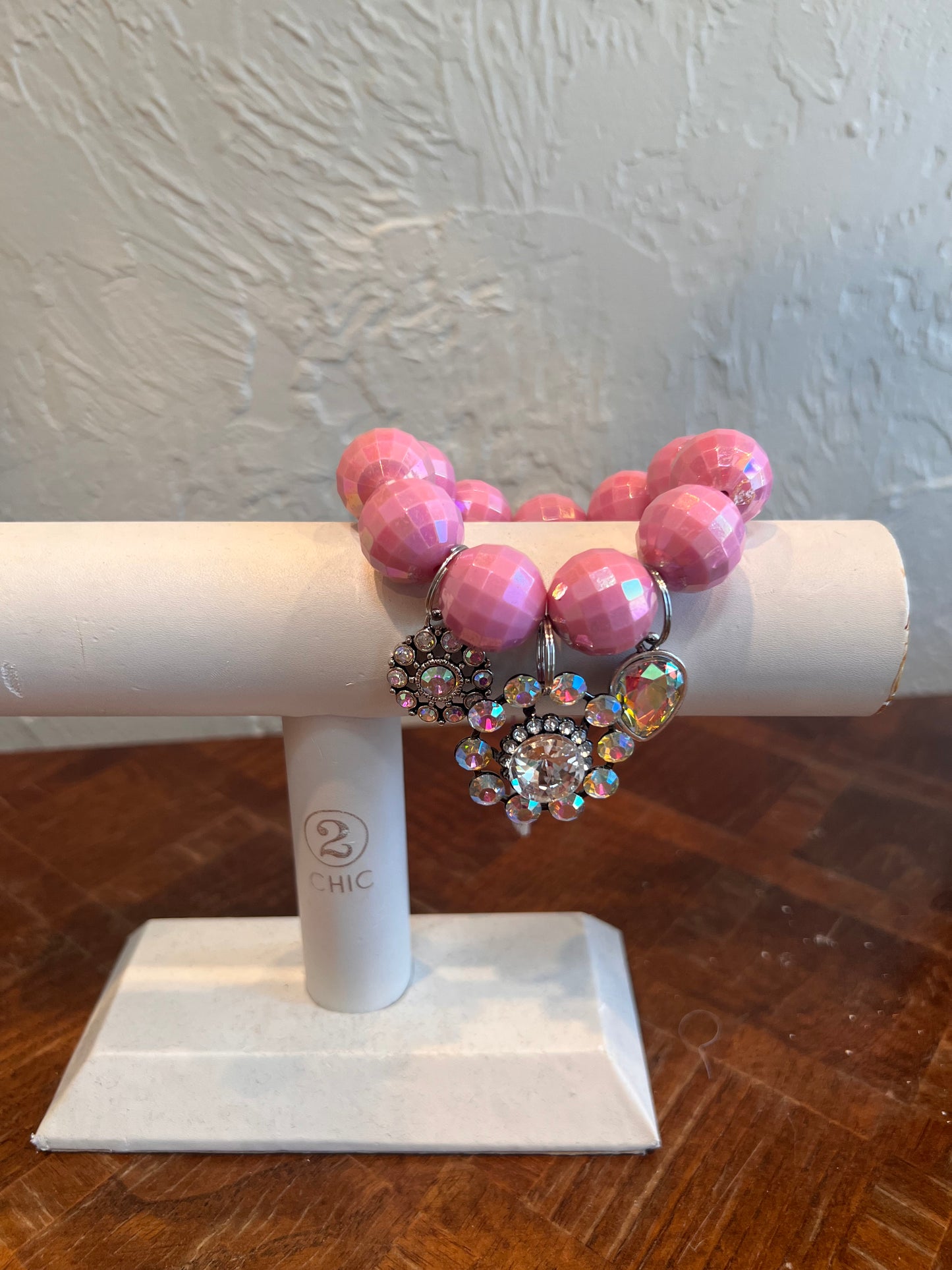 ALICE Pink Large Bead Bracelet with AB Stones