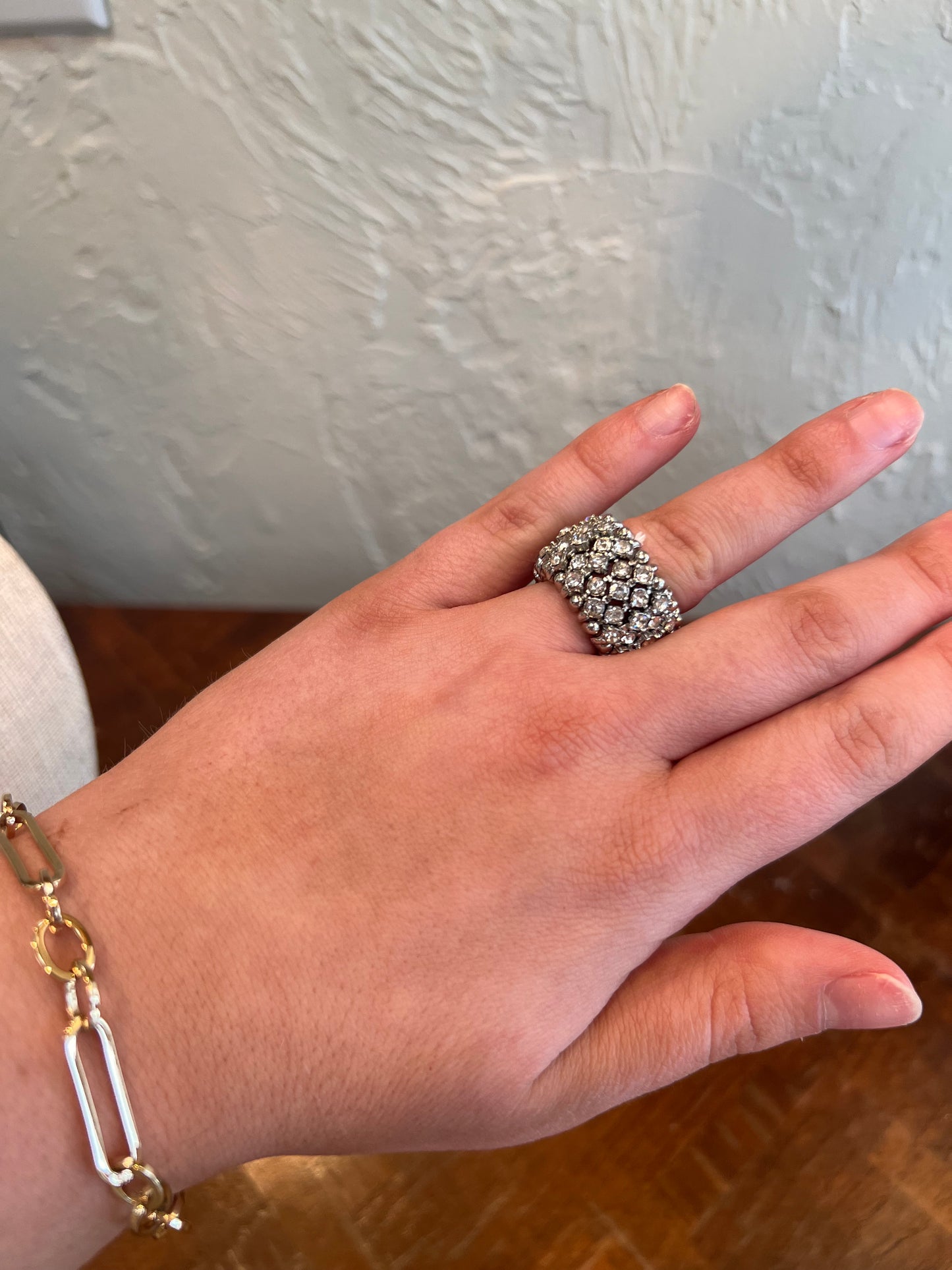 Large Crystal Channel Ring Silver