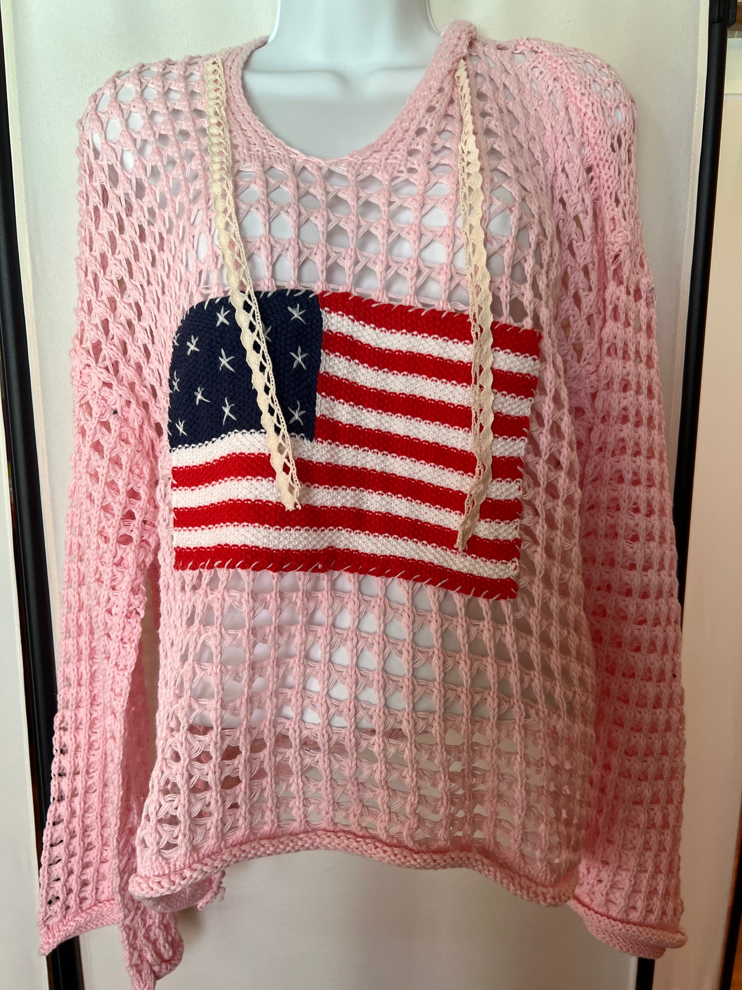 POL Loose Crochet Flag Hoodie