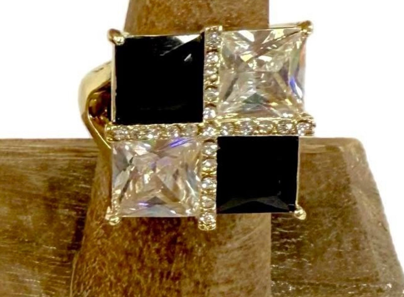 Checkered Stretchy Ring Silver / Gold