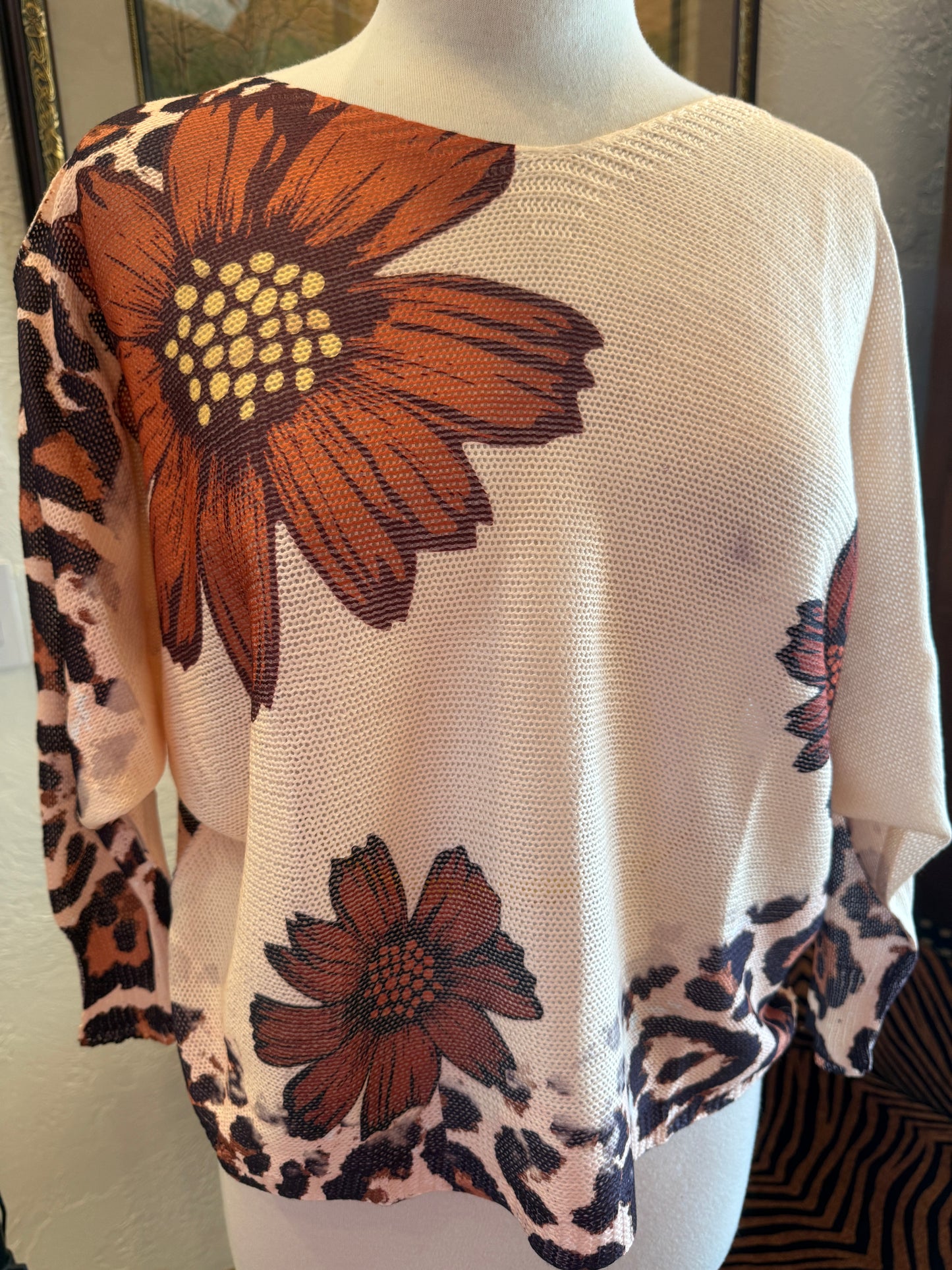 Cento Tan Floral Leopard Top